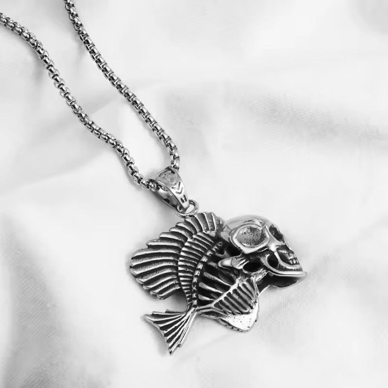 Jewelry Charm Skeleton Fish Pendant Necklace Size ONE SIZE - 3 Thumbnail