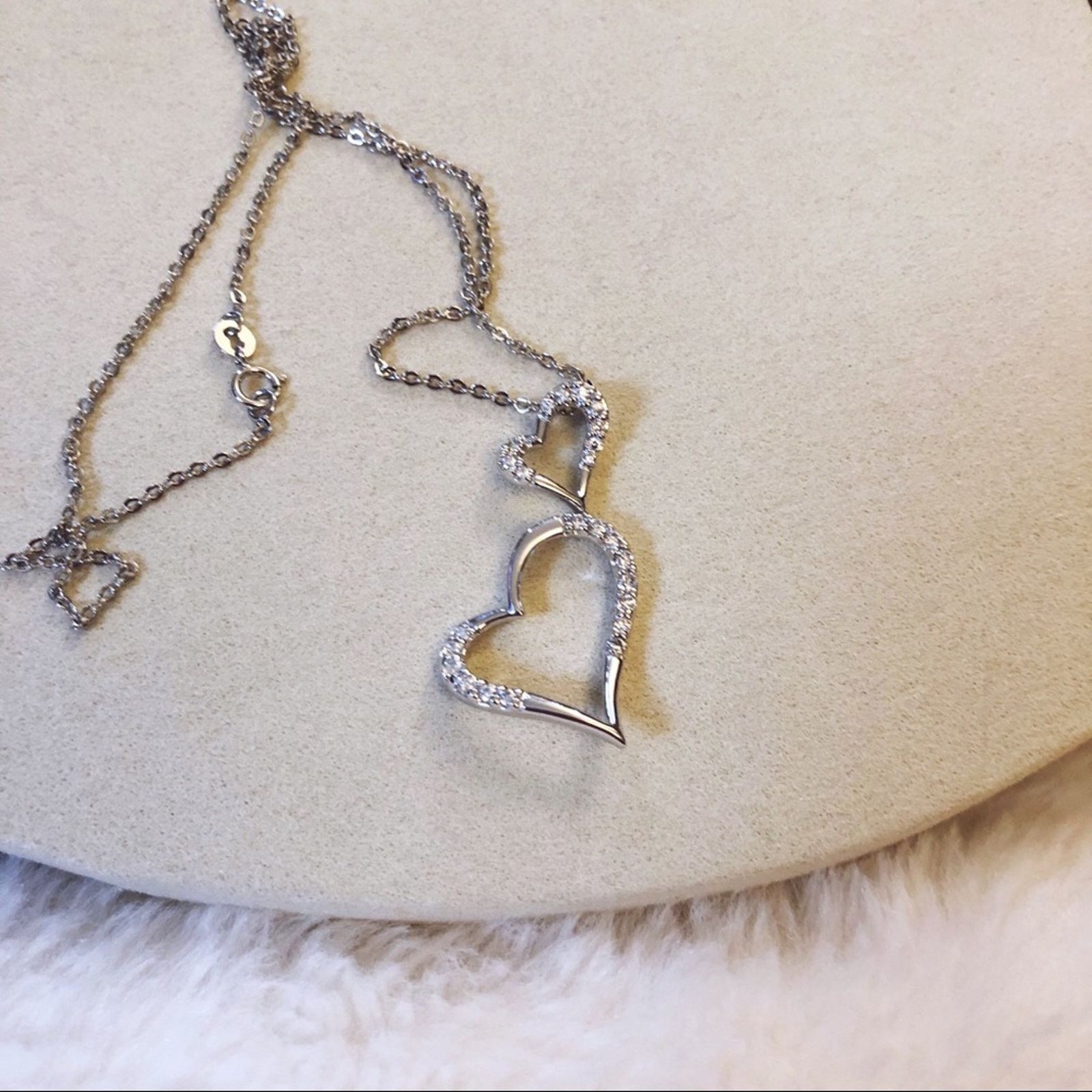 Other Sterling Silver Double Heart Necklace Size ONE SIZE - 5 Thumbnail