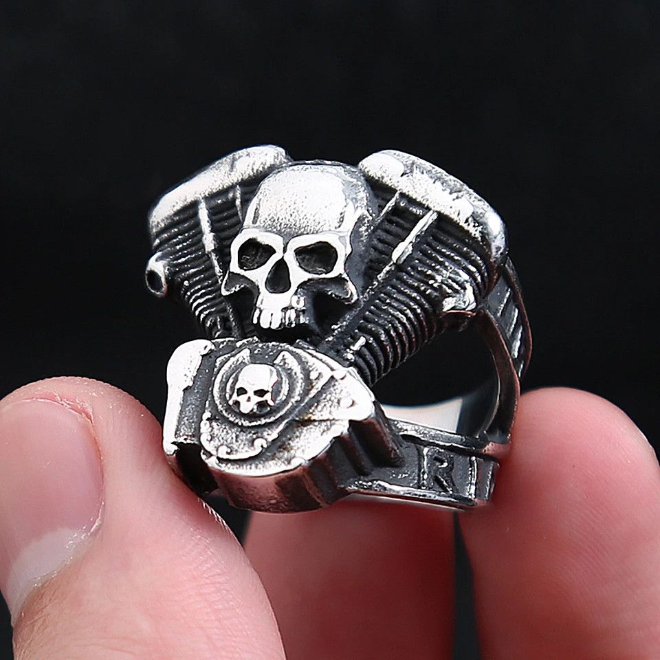 Japanese Brand × Jewelry × Vintage Vintage Steampunk Motorcycle Engine Skull Ring Size ONE SIZE - 1 Thumbnail