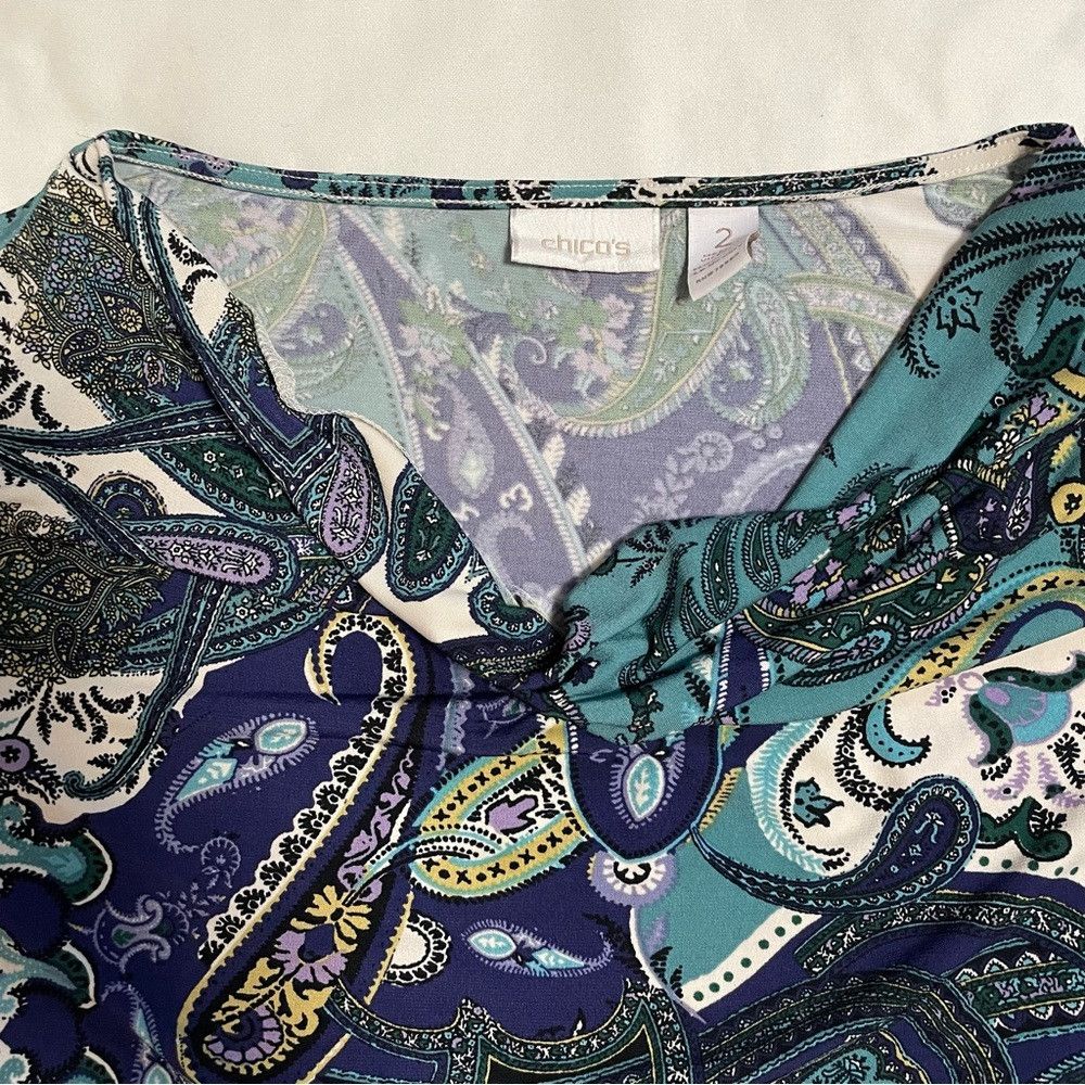 Chicos Chico's Cowl Neck 3/4 Sleeve Paisley Top Size 2 US L Size L / US 10 / IT 46 - 7 Thumbnail