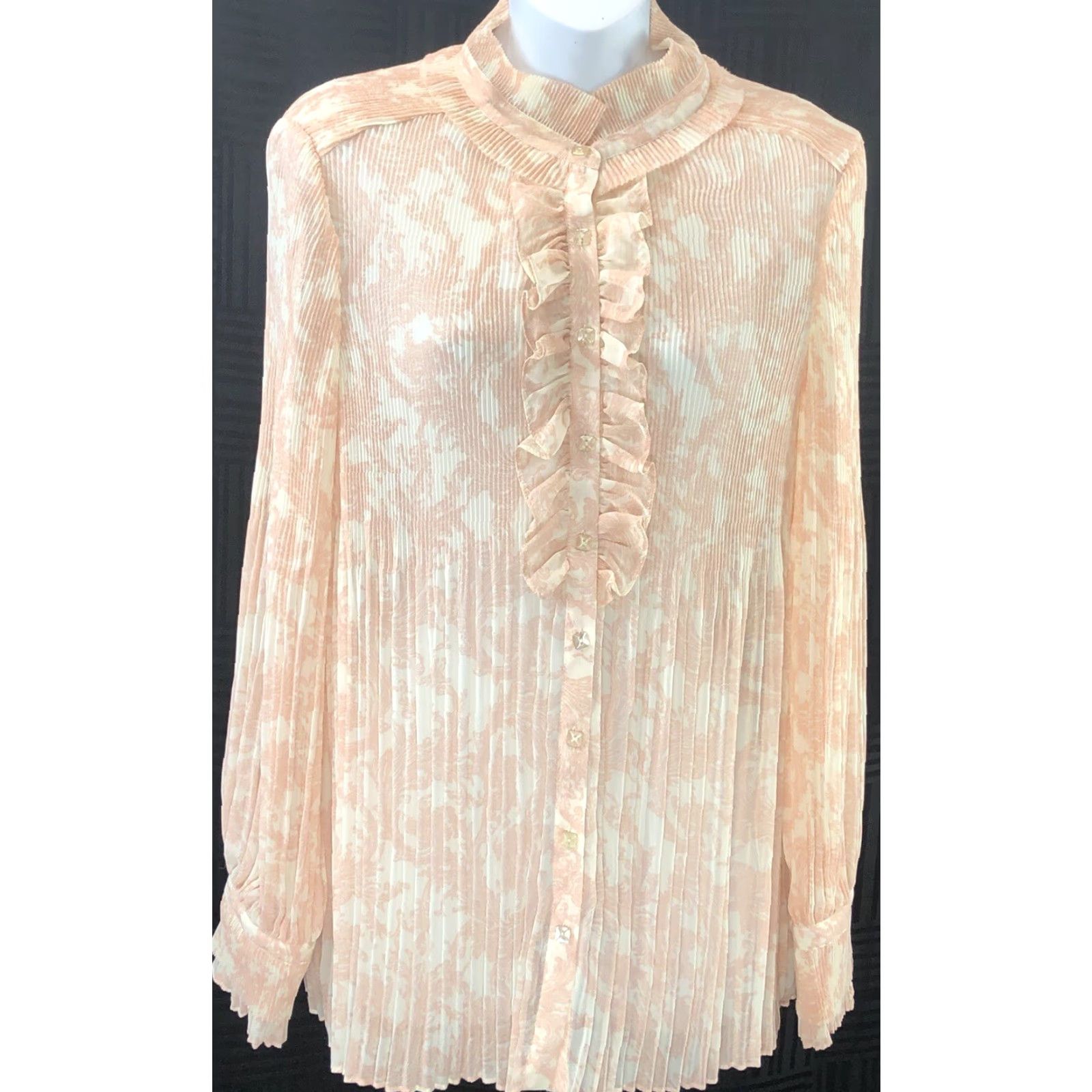 Vintage Dialogue Chiffon Top M Peach Paisley Ruffles Collar Pleated Coquette Romantic Shirt Women M Peach Paisley Ruffles Collar Pleated Chiffon Top Dialogue Size M / US 6-8 / IT 42-44 - 7 Thumbnail