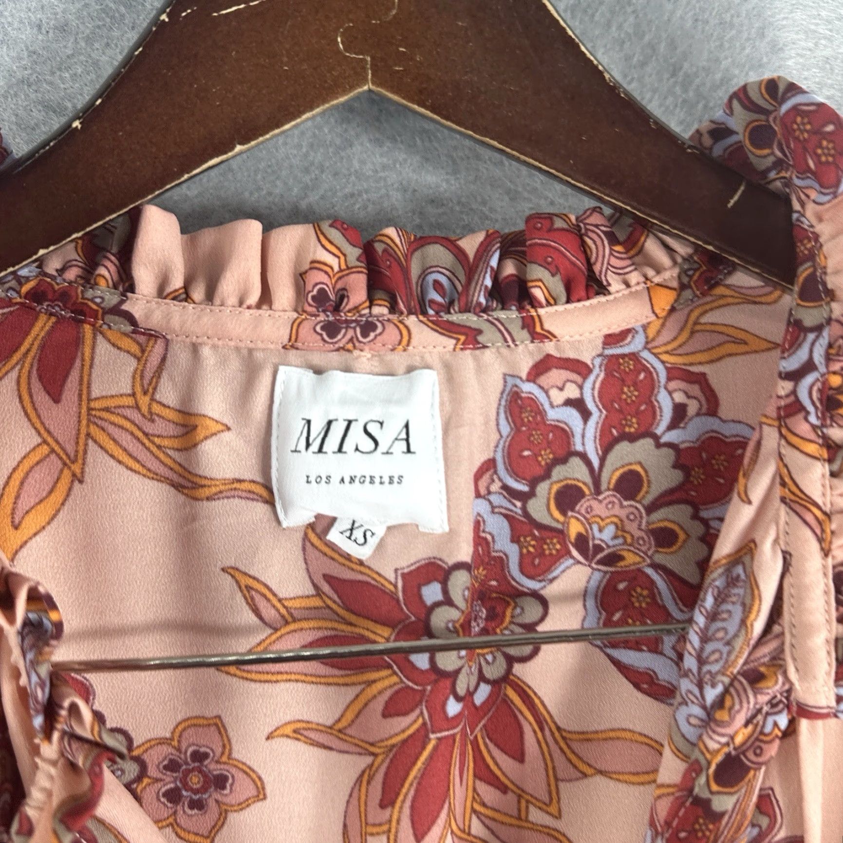 MISA Los Angeles MISA Los Angeles Mini Dress Women XS Floral Ruffle Bohemian V-Neck Short Sleeve Pullover 100% Polyester Red Dress Size XS / US 0-2 / IT 36-38 - 5 Thumbnail