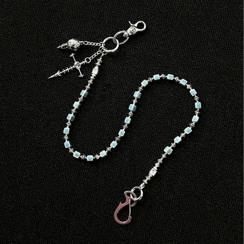 Jewelry Silver Blue Beaded Men’s Chain with Cross Pendant Size ONE SIZE - 3 Thumbnail