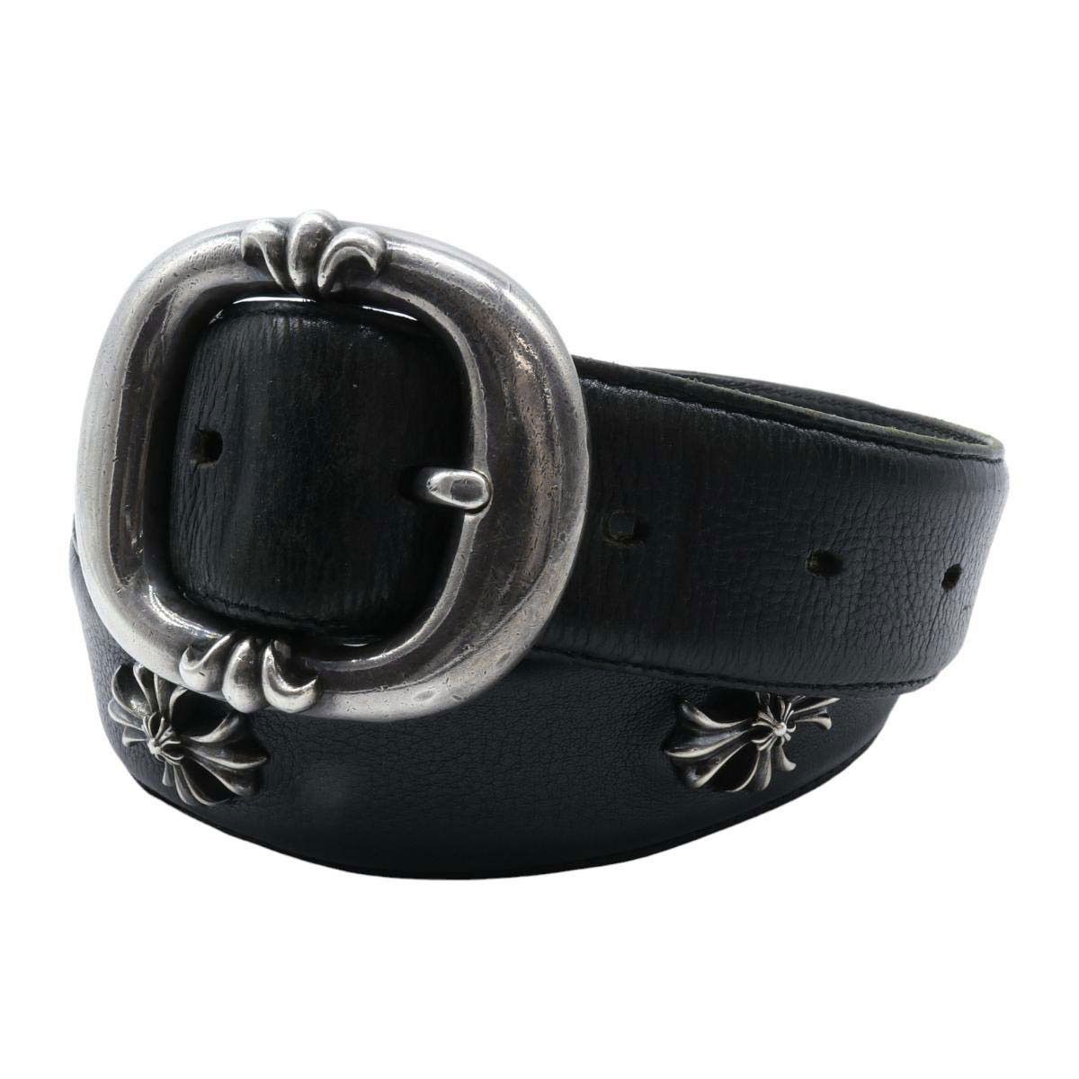 image of Chrome Hearts Gunslinger Leather Belt in Black, Men's