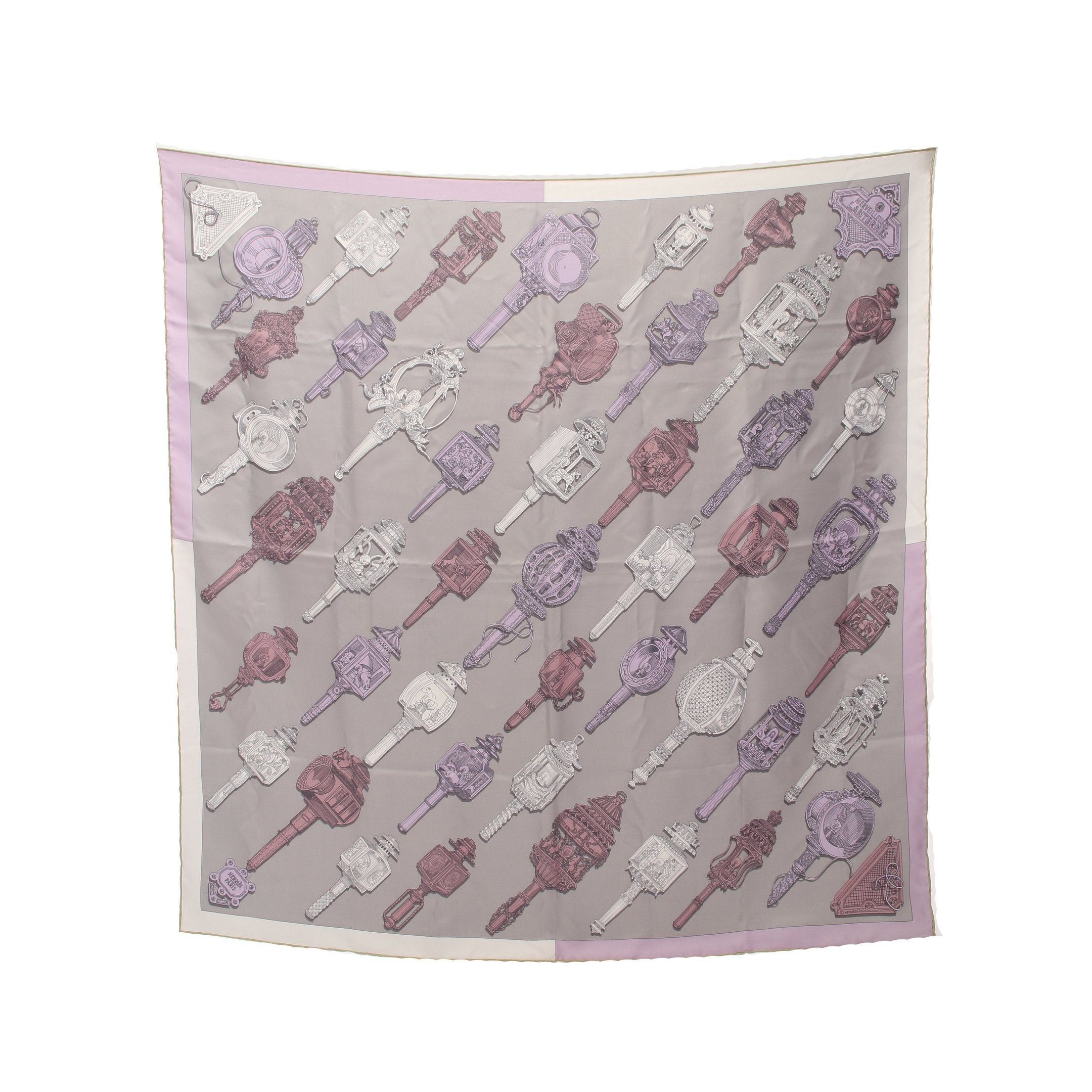 Hermes Hermes Carres 90 Merveilleuses Lanternes Scarf Silk Gray Multicolor Size ONE SIZE - 1 Thumbnail