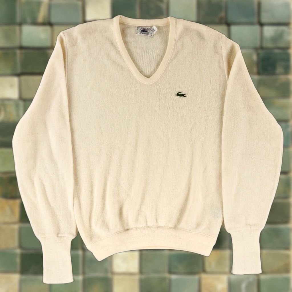 Izod VINTAGE Izod Lacoste Sweater VTG 80s V Neck Long Sleeve Mens M White Cream V Neck Sweater Mens M Size US M / EU 48-50 / 2 - 1 Thumbnail