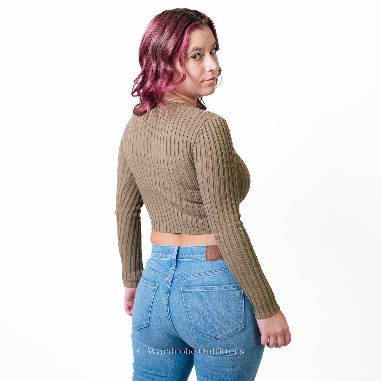 Forever 21 F21 Cropped Ribbed Long Sleeve Olive Green Size S / US 4 / IT 40 - 4 Thumbnail