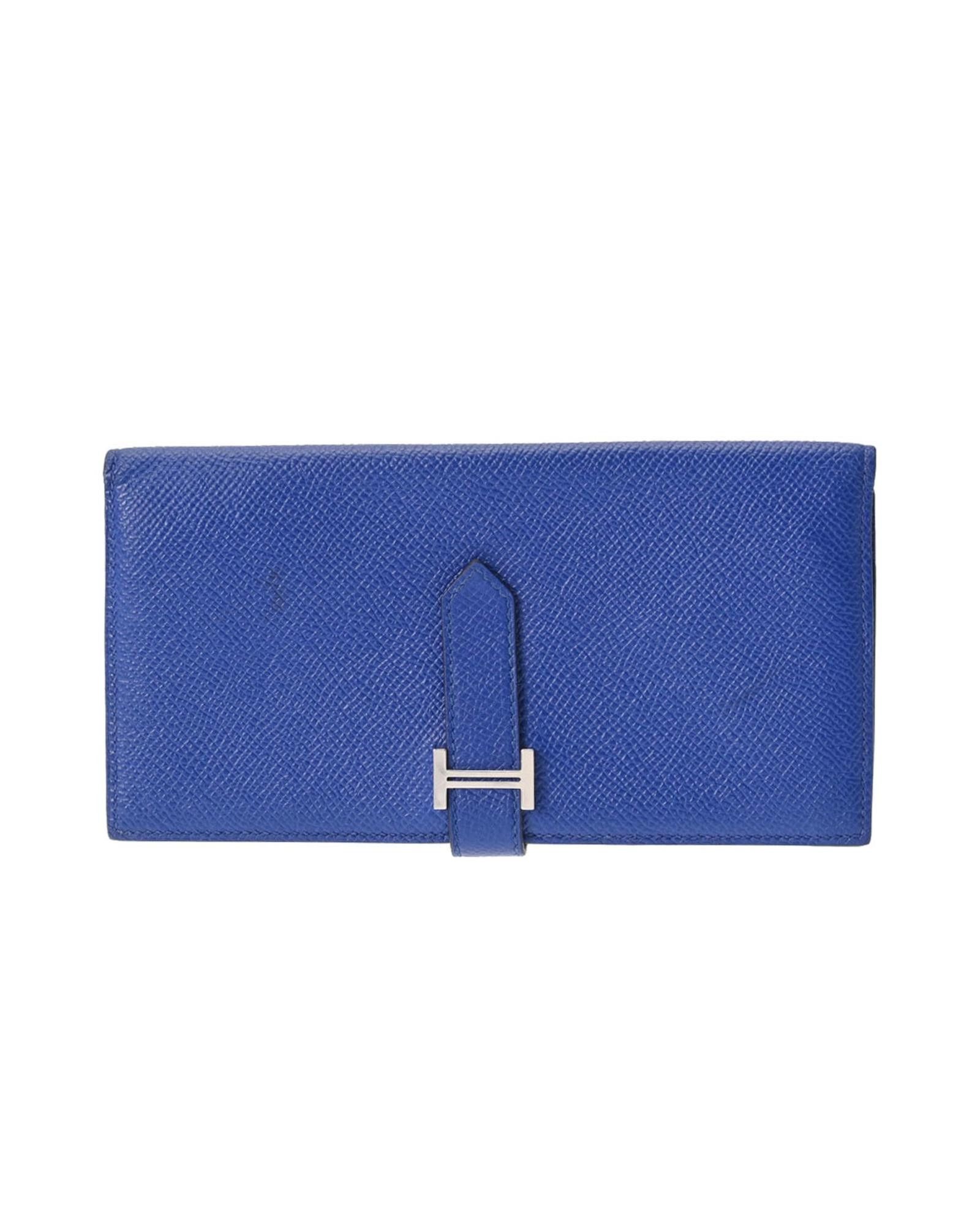 image of Hermes Sophisticated Leather Long Wallet In Blue Electric Hue, Women's