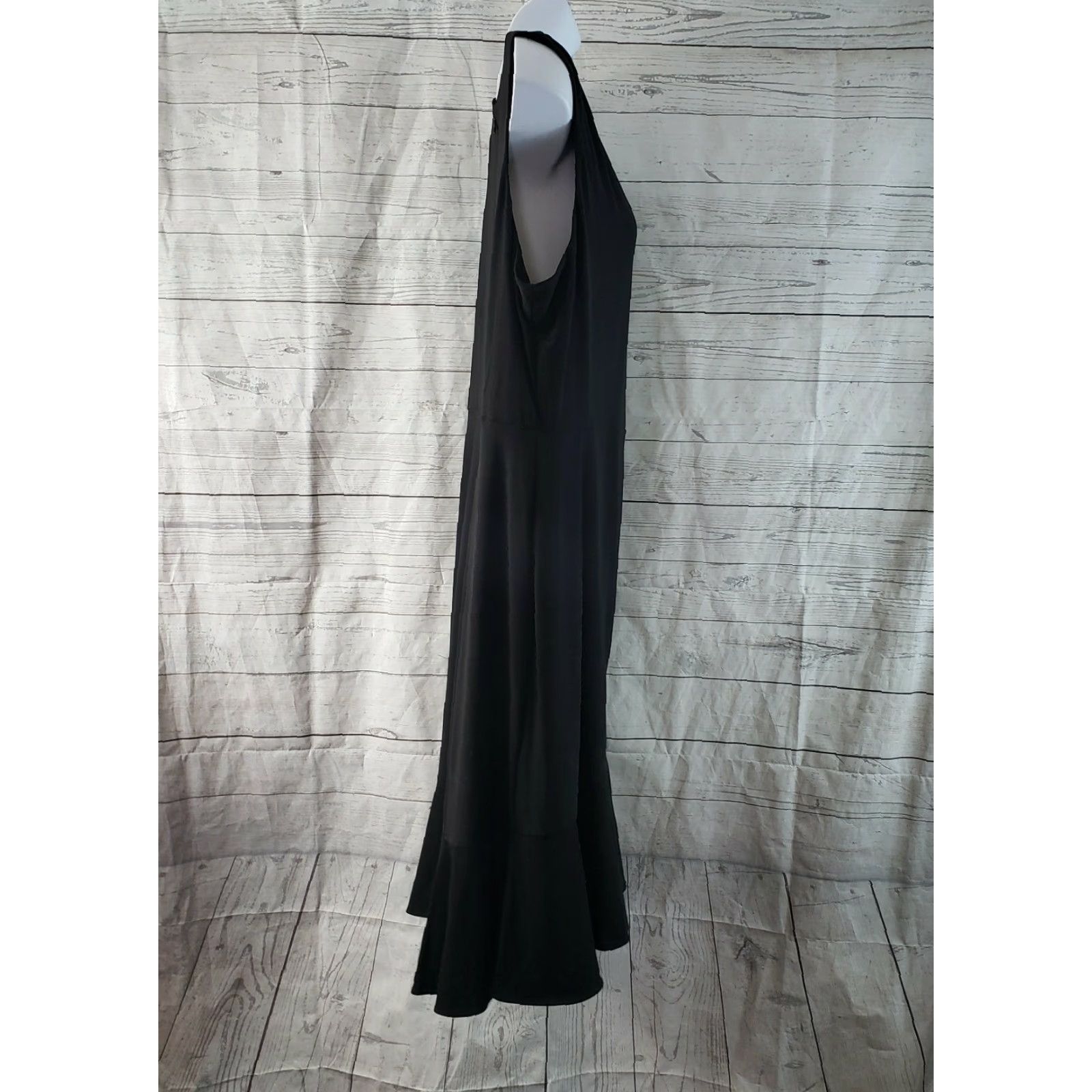 Vintage VINTAGE? No: Lane Bryant Womens Dress Sz 22/24 Solid Black Sleeveless Ruffle Hem Size 3XL / US 20-22 - 2 Thumbnail