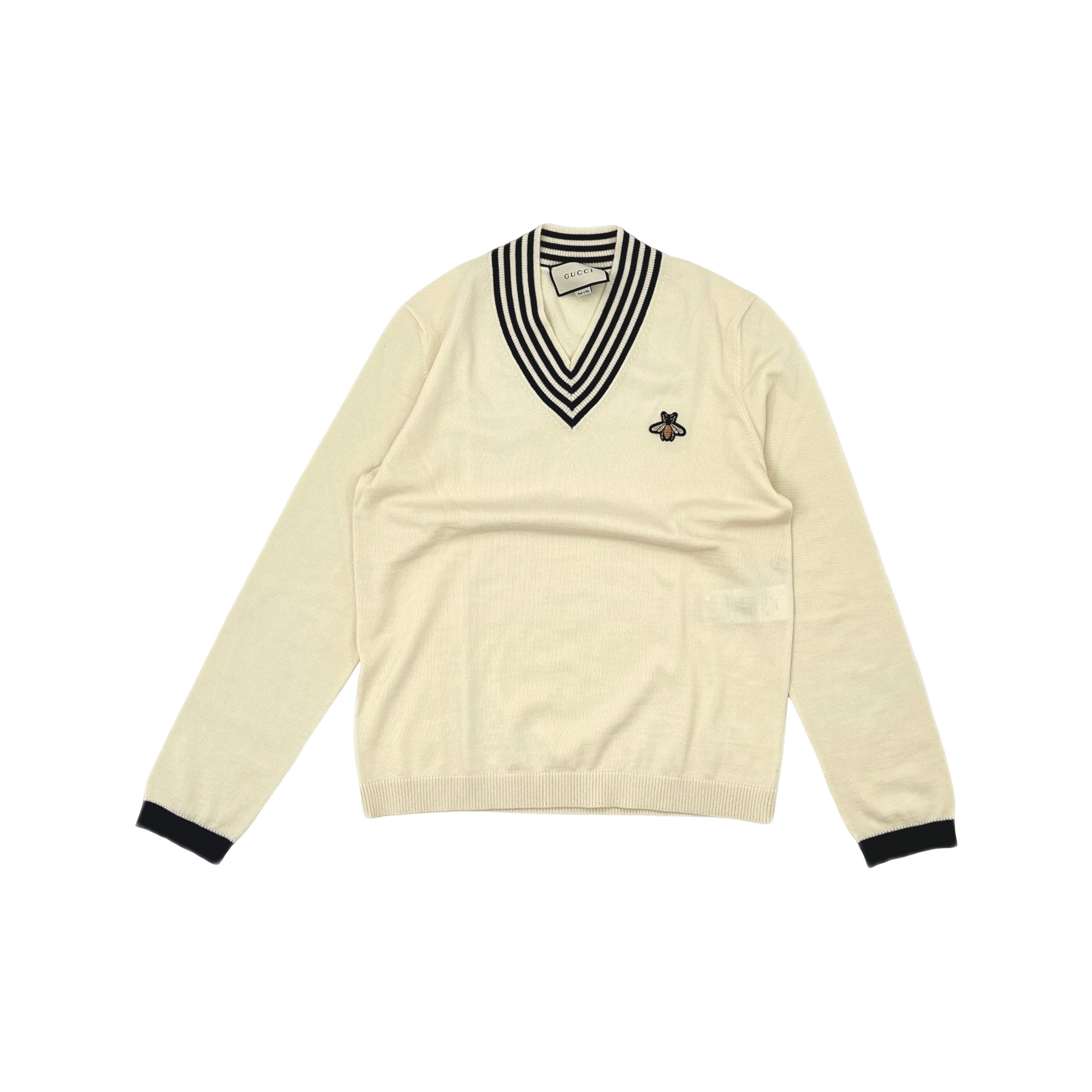 Gucci Gucci Bee Embroidery V-Neck Wool Sweater XL Size US XL / EU 56 / 4 - 1 Thumbnail