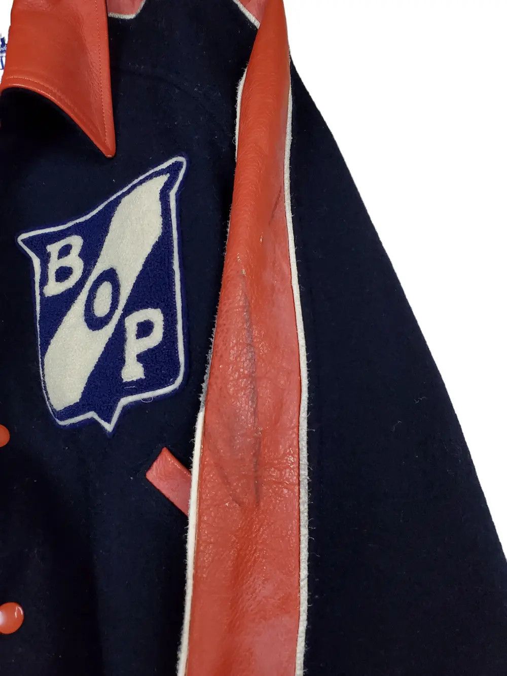 Vintage Vintage Varsity Wool Jacket BOP Leather Sleeve Size US XL / EU 56 / 4 - 5 Thumbnail