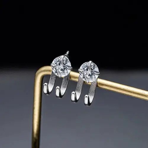 Other 925 Silver Platef CZ Cubic Zirconia Stud Earrings for Men Size ONE SIZE - 4 Thumbnail