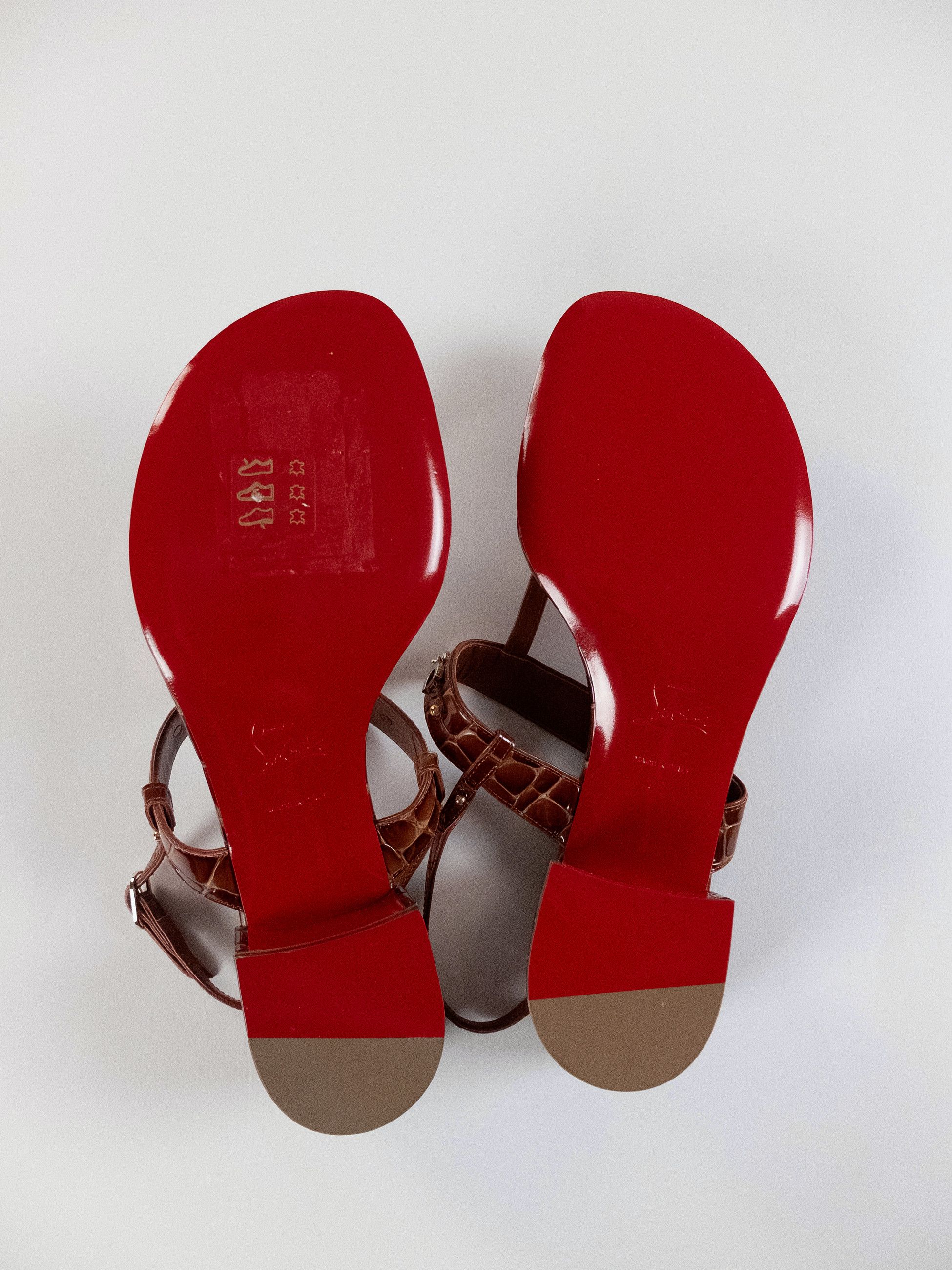 Christian Louboutin CHRISTIAN LOUBOUTIN MJ Thong brown croc embossed sandals 38 Size US 8 / IT 38 - 11 Thumbnail