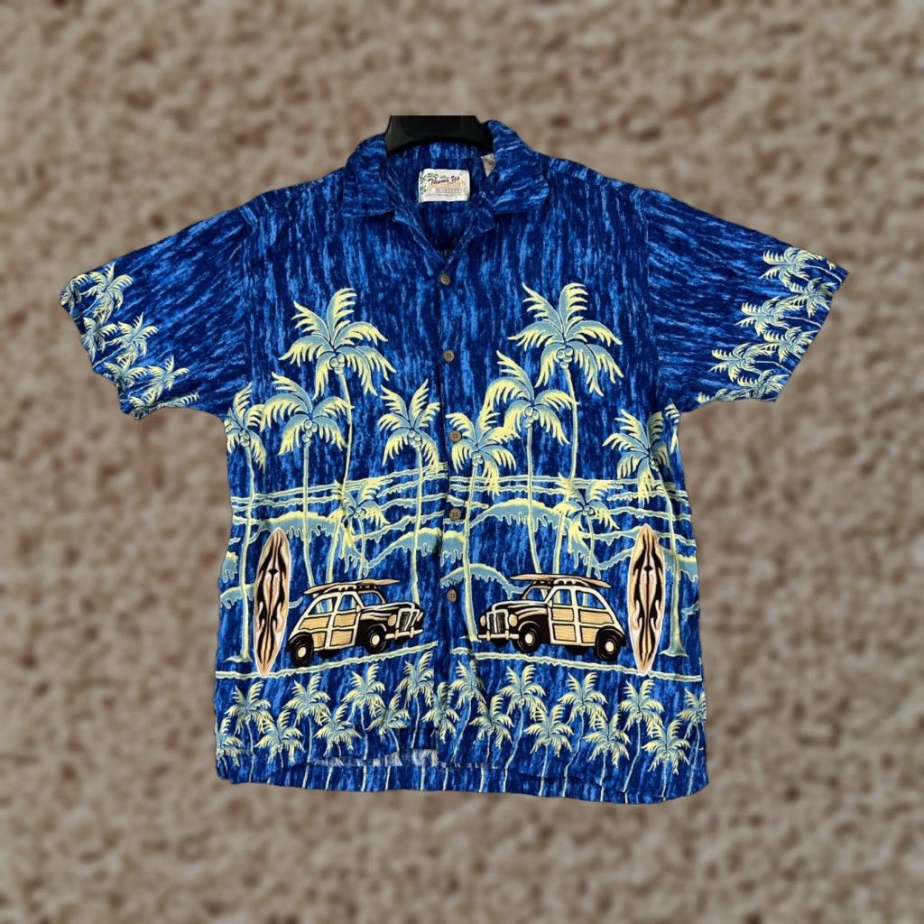 Vintage VINTAGE Thums Up Shirt Men Hawaiian Blue Floral Short Sleeve Button-Up 40 in Chest L Rayon Visose Size US L / EU 52-54 / 3 - 1 Thumbnail