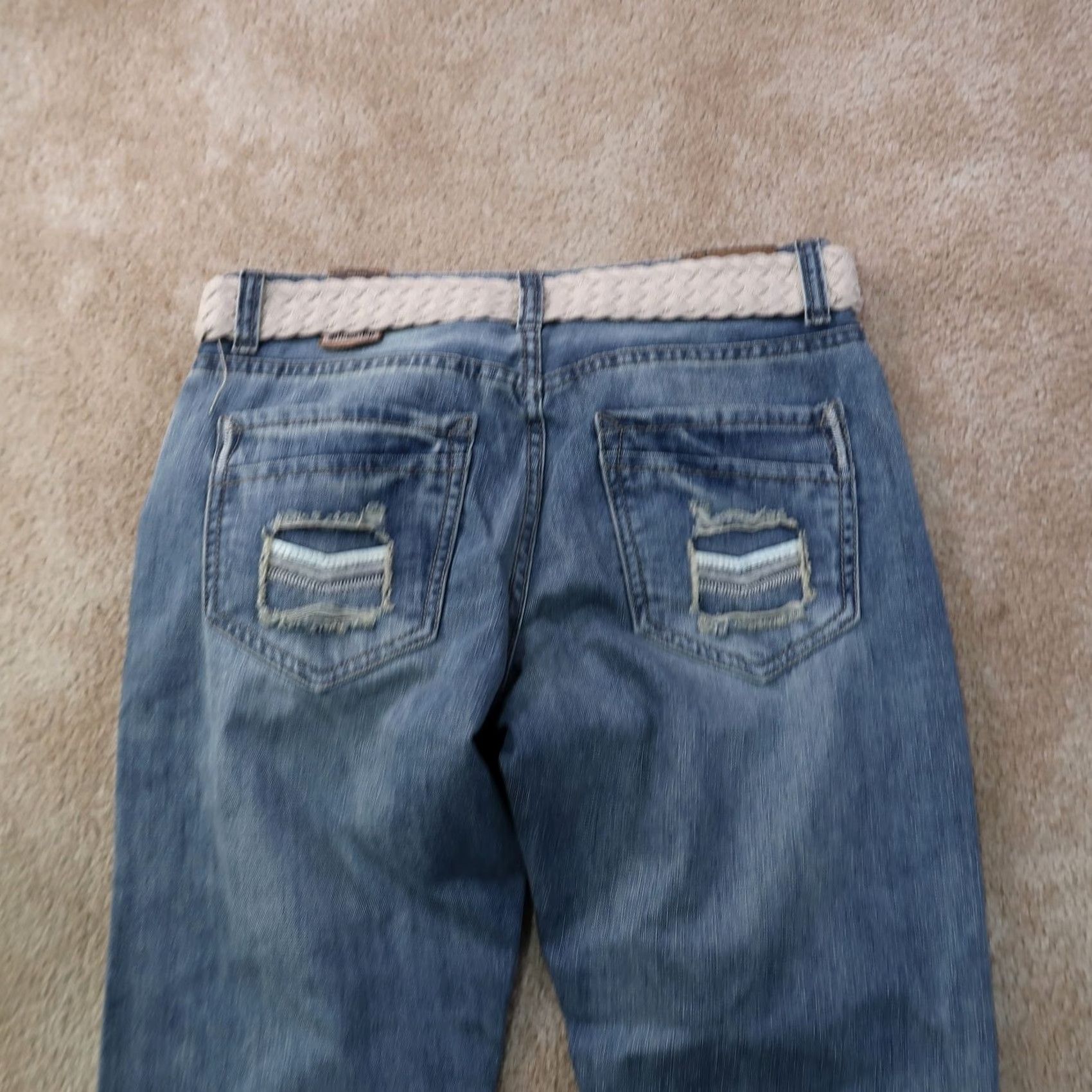 Denime Flypaper Jeans Men's 32x32 Blue Denim Belted Straight Leg 5-Pocket Mid Rise Distressed Stretch Regular Size US 32 / EU 48 - 7 Thumbnail