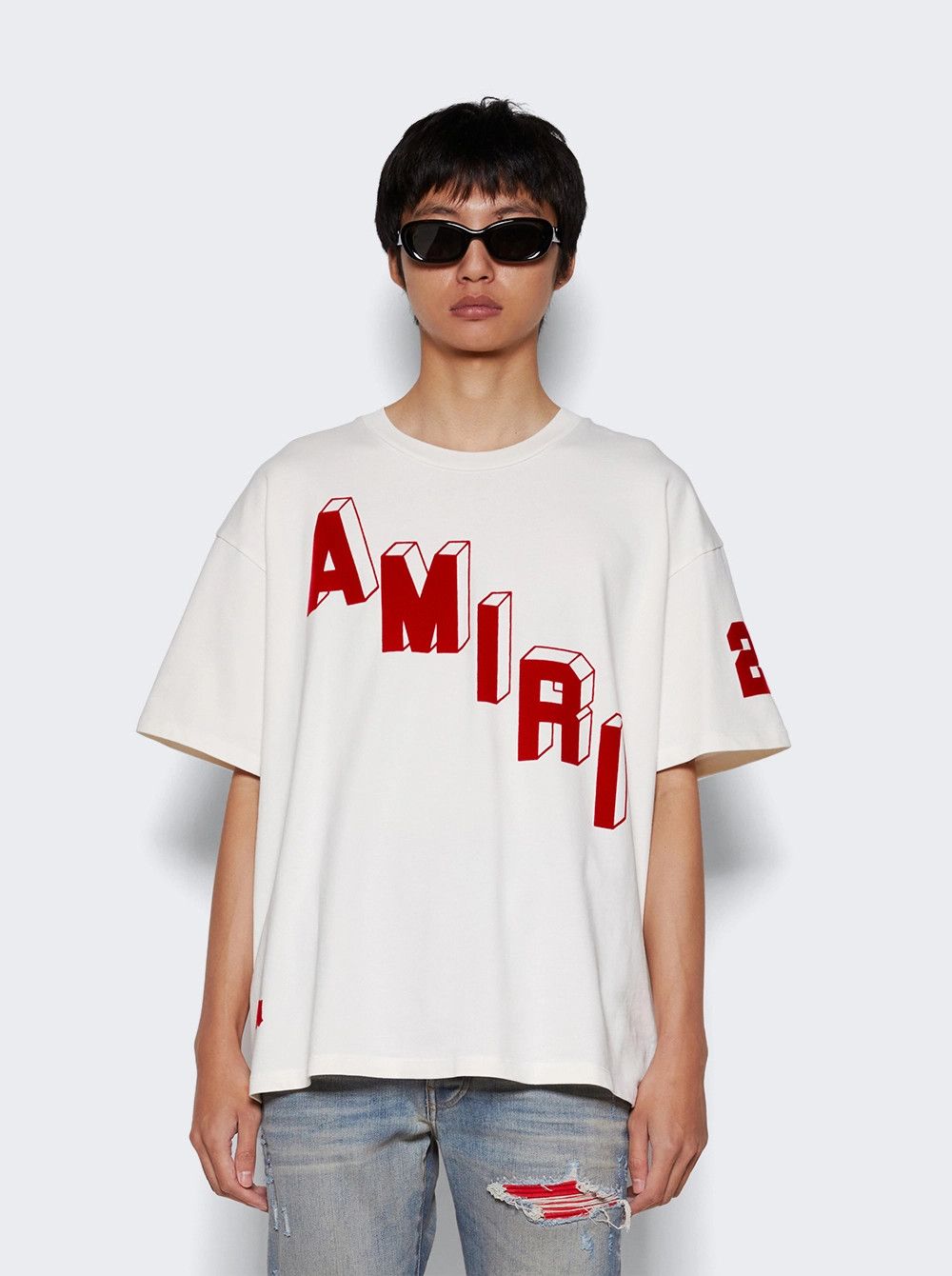 Amiri o1w1db11224 Flocked Hockey Skater T-Shirt in White Size US XXL / EU 58 / 5 - 3 Thumbnail