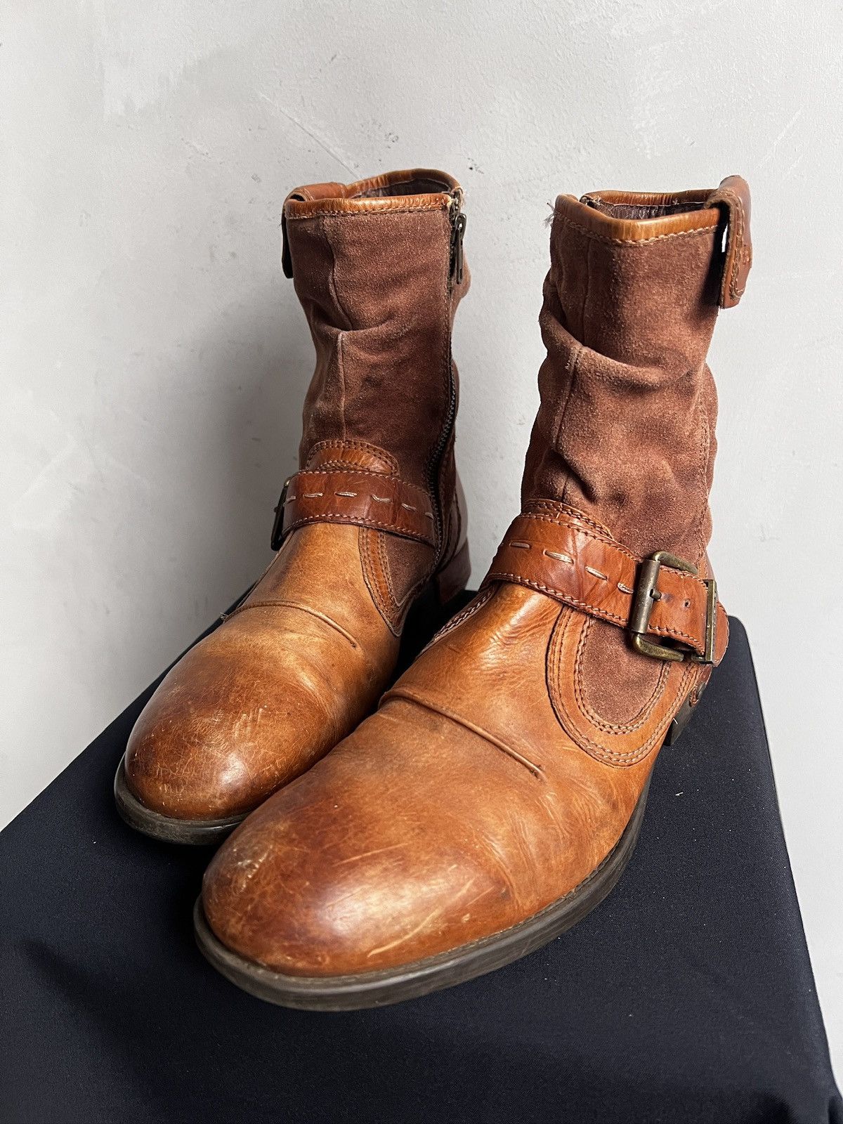 Hedi Slimane Leather brown ankle moto boots avant garde guidi style y2k Size US 9 / EU 42 - 8 Thumbnail