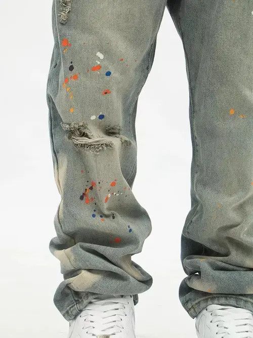 Jean Retro street hip hop distressed washed straight jeans Size US 30 / EU 46 - 3 Thumbnail