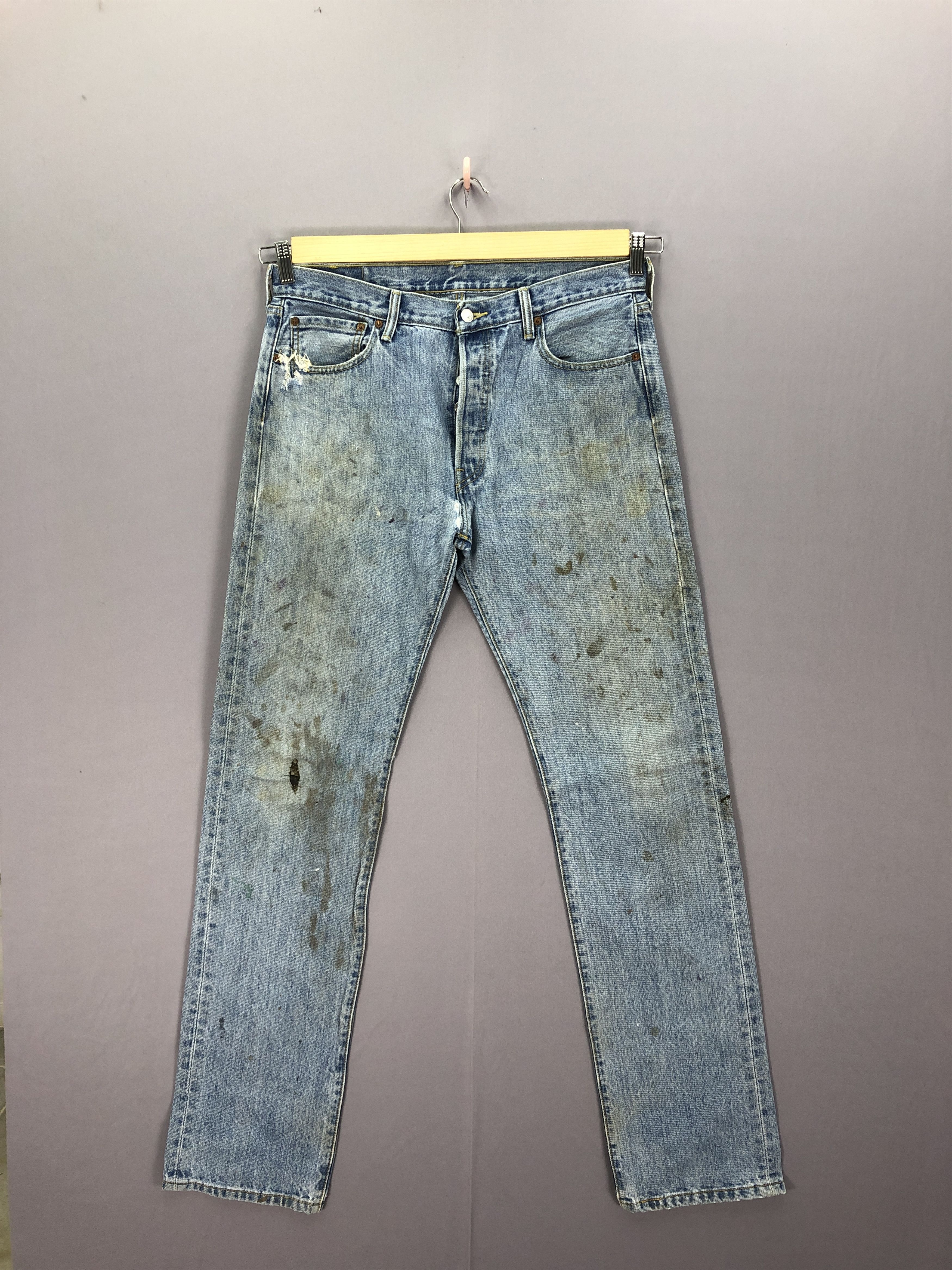 Jean Vintage Dirty Levis 501 Faded Jeans Levi's Light Wash Denim Size US 34 / EU 50 - 3 Thumbnail