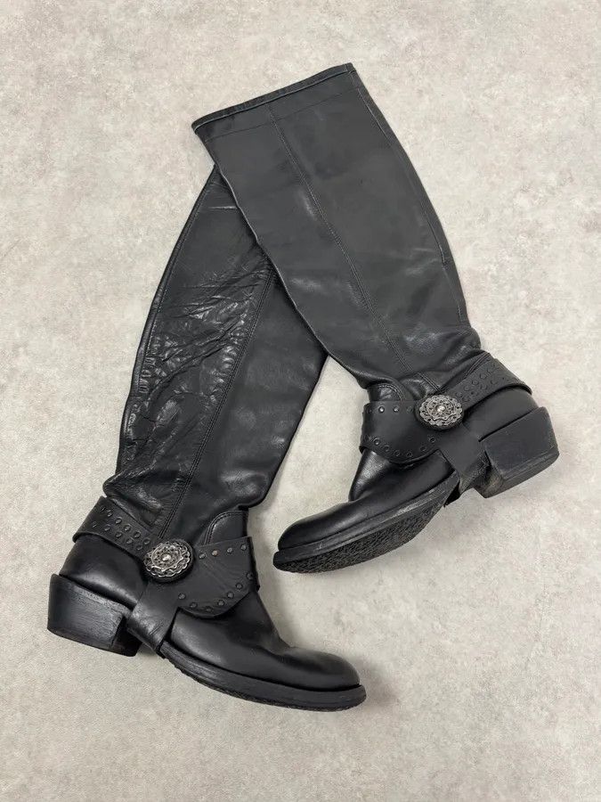 Marithe + Francois Girbaud 2010s Marithé + François Girbaud Black Rock Western Ankle Leather Boots Size US 8 / IT 38 - 1 Thumbnail