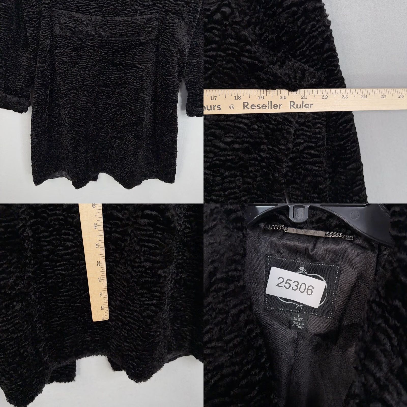 Madison 1 Madison Coat Womens Large Black Velour Overcoat Mid Length Button Front Lined Pockets Single Breasted Vintage No (adjusted for clarity) Size L / US 10 / IT 46 - 8 Thumbnail