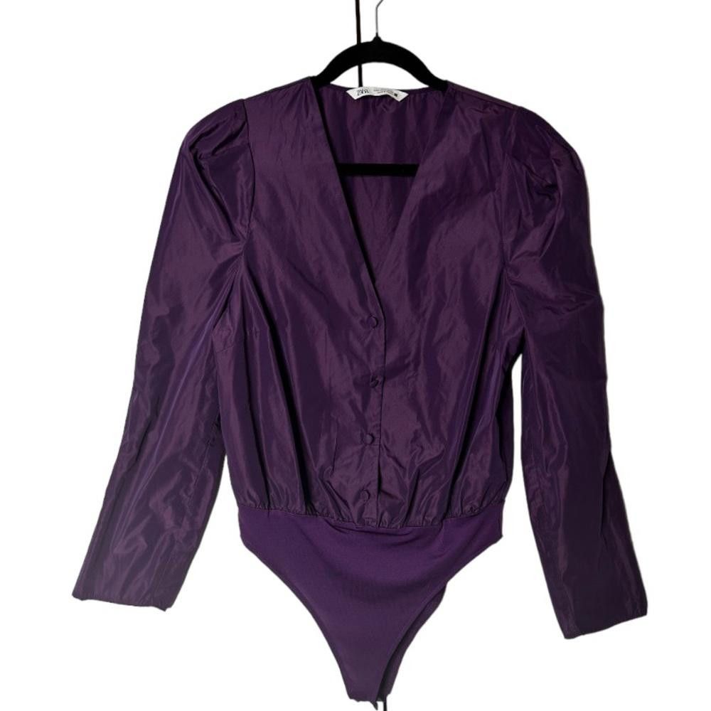 Zara Zara l V Neck Purple Puff Sleeve Bodysuit Small Size S / US 4 / IT 40 - 2 Thumbnail