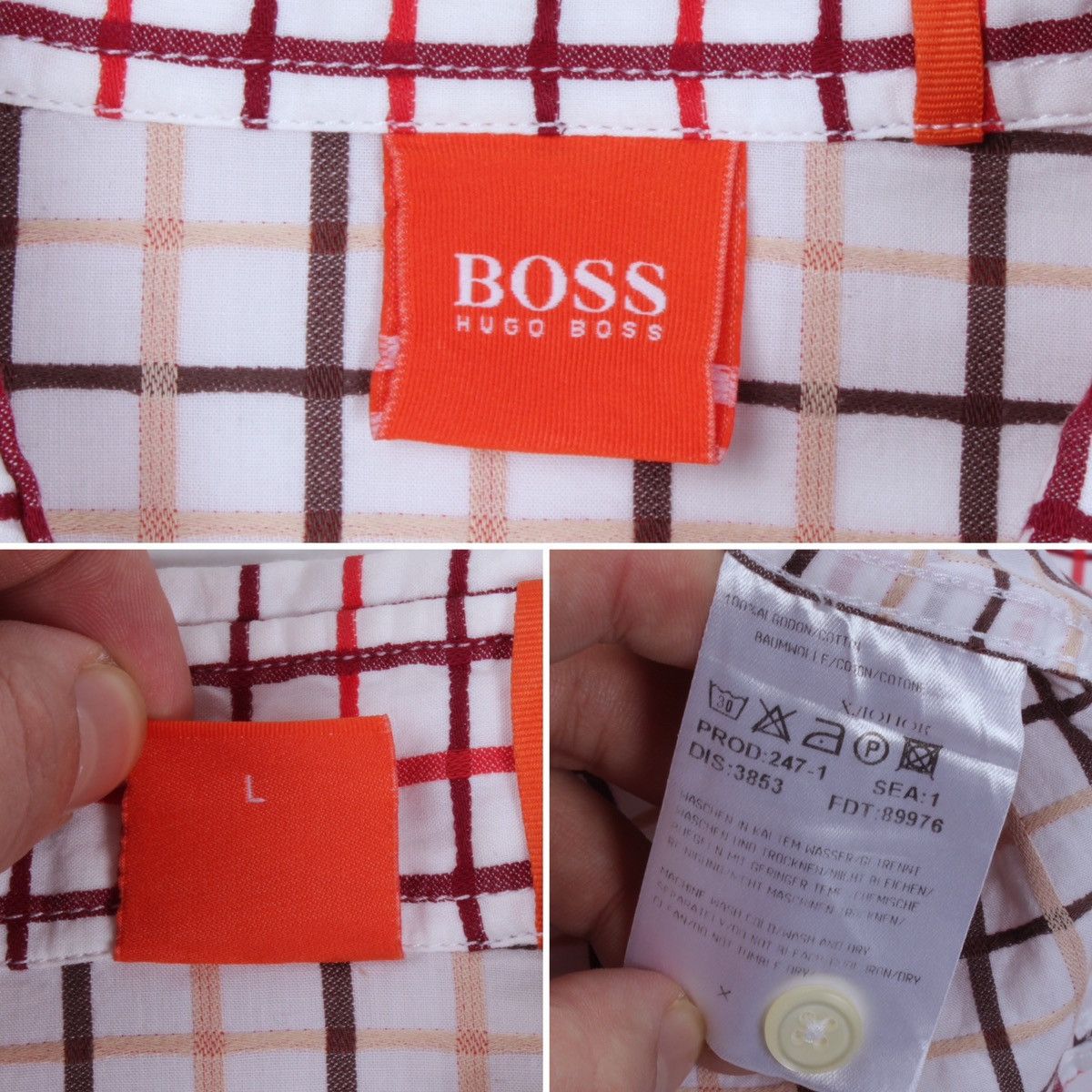 Hugo Boss × Vintage HUGO BOSS Orange Vintage White Red Plaid Long Sleeve Shirt Size US L / EU 52-54 / 3 - 9 Thumbnail