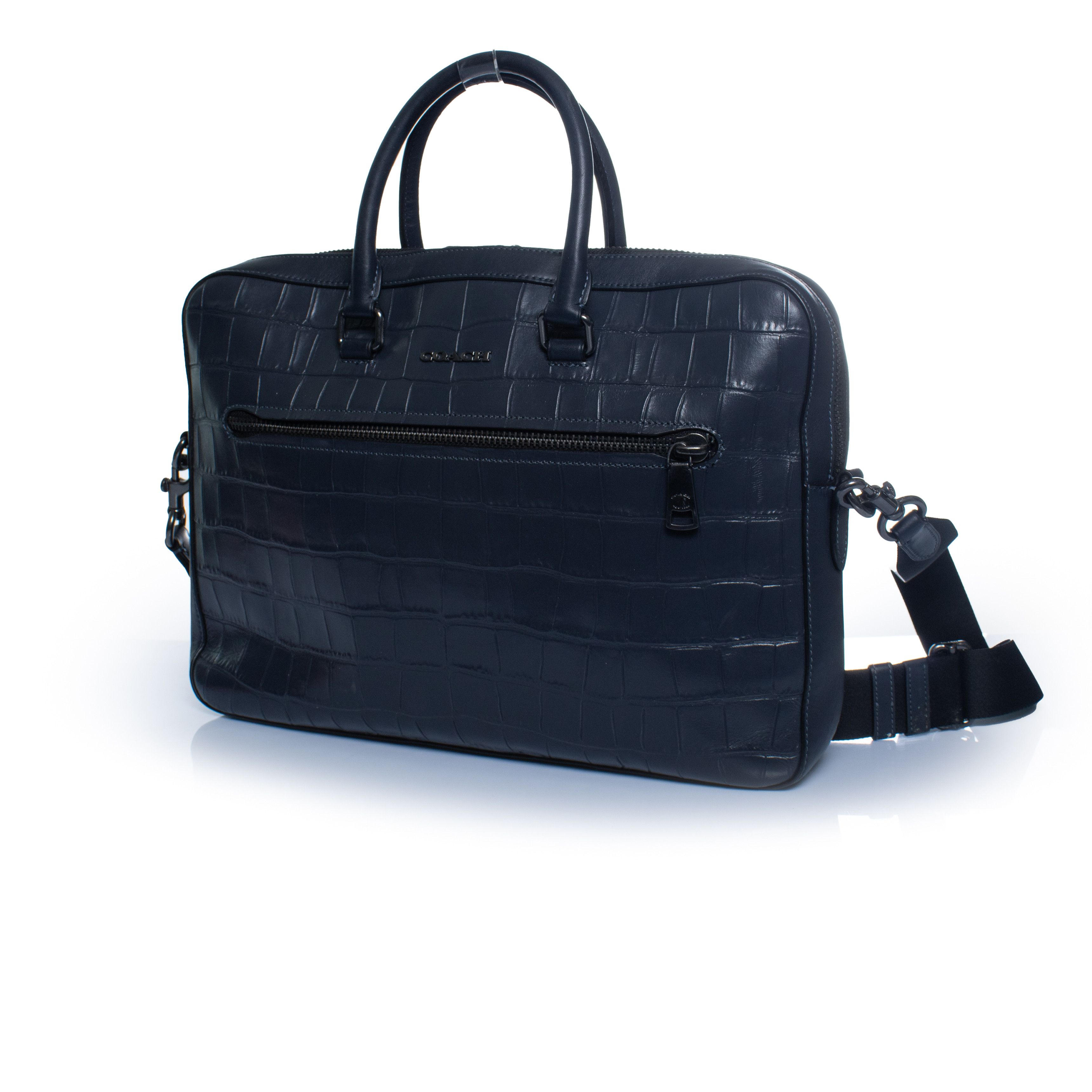 Coach Coach, croc embossed laptop bag in blue Size ONE SIZE - 1 Thumbnail