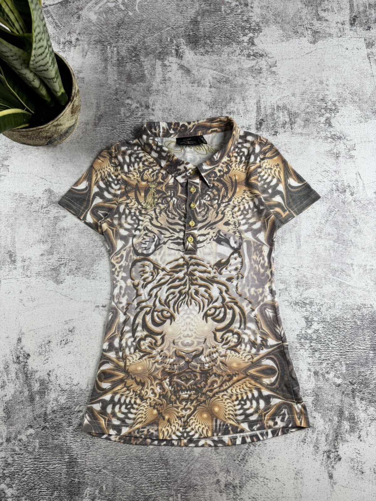 Christian Audigier Christian Audigier Embroidered Gold Tiger Leopard Y2K Jersey Women’s T Shirt Top Size S / US 4 / IT 40 - 5 Thumbnail