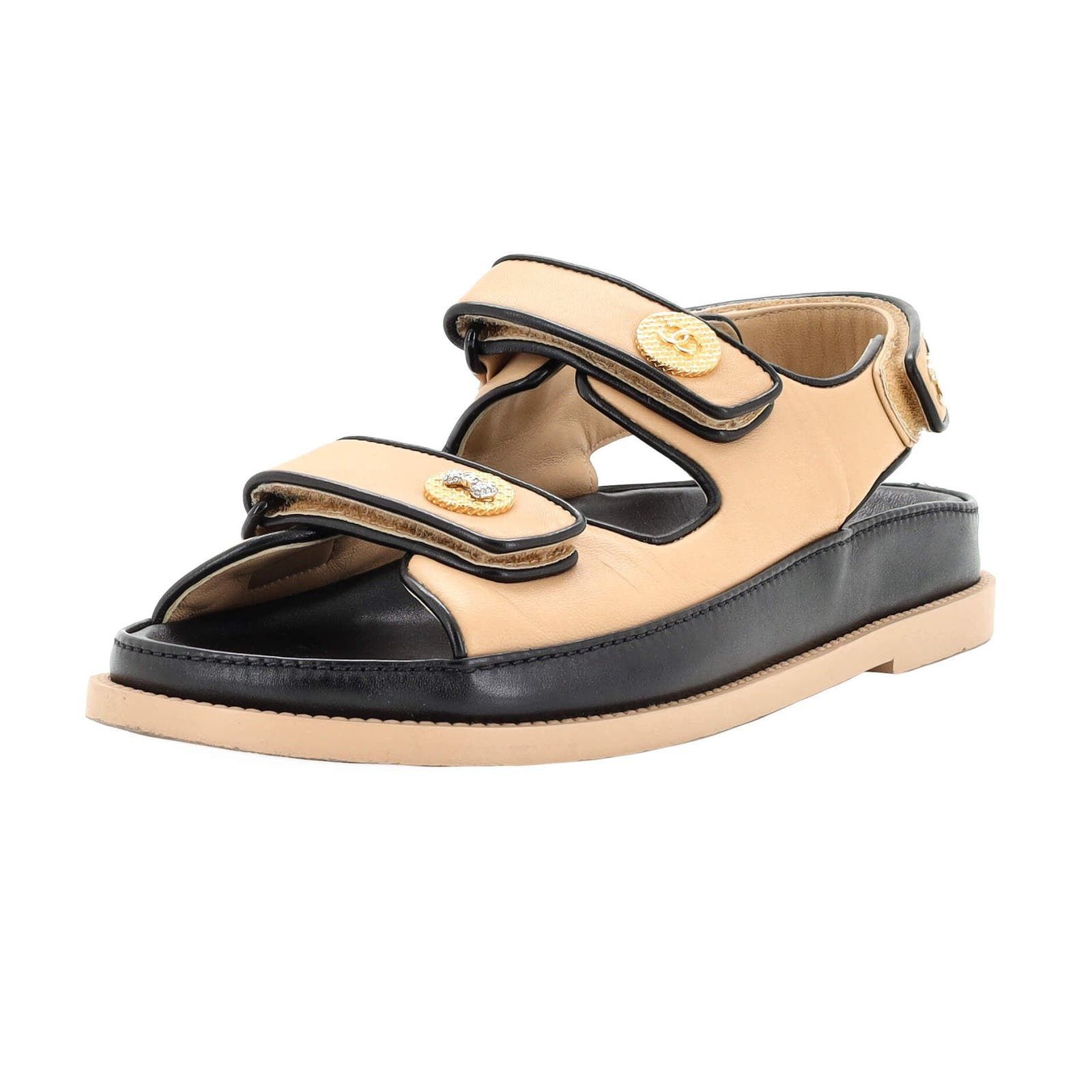 image of Chanel Women's Buttons Velcro Dad Sandals Leather None in Neutral (Size 8)