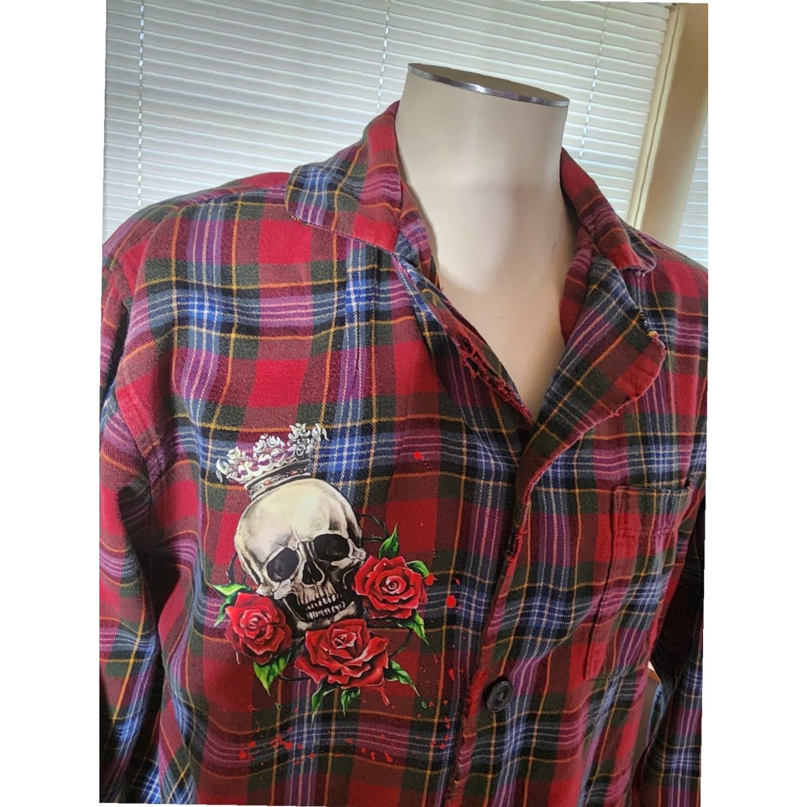 Vintage VINTAGE L.L.Bean Upcycled Flannel Shirt Halloween Skeleton Crown Heart Graphic Print Red Long Sleeve Mens Size US M / EU 48-50 / 2 - 8 Thumbnail