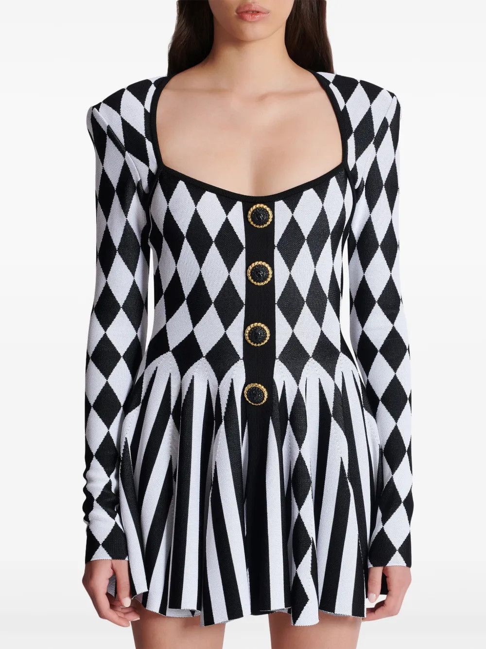 Balmain o1s1wg110725 Jacquard Knit Mini Dress in Black/White Size L / US 10 / IT 46 - 5 Thumbnail