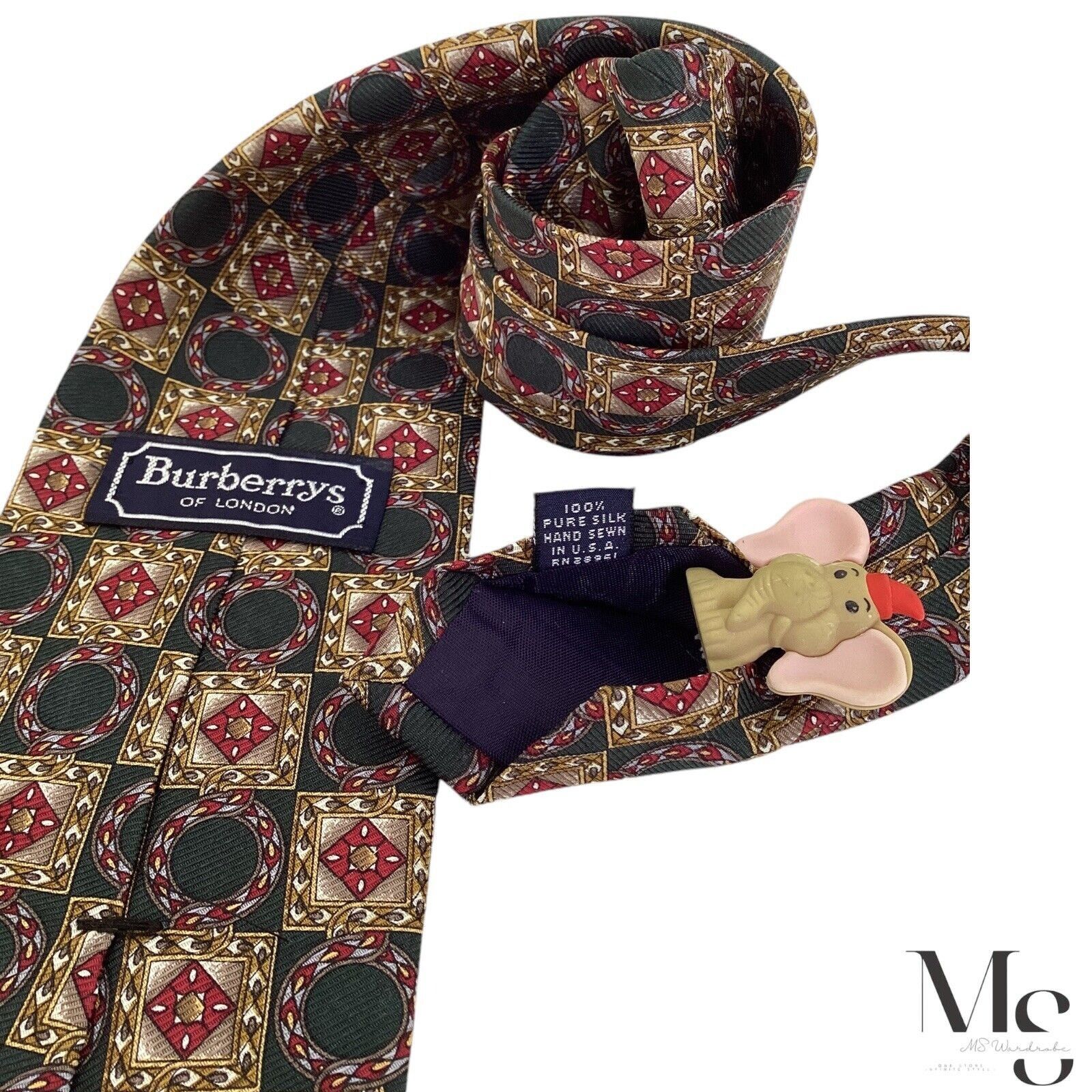 Burberry BURBERRYS OF LONDON Green Geometric Luxury Silk Tie H.Made U Size ONE SIZE - 5 Thumbnail