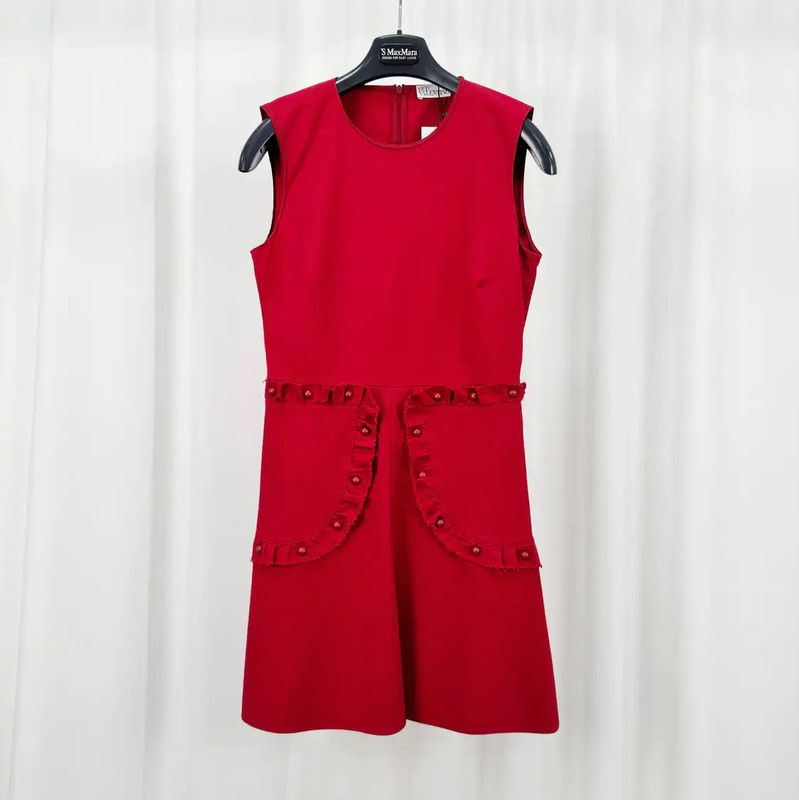 Valentino Valentino Red Pleated Midi Dress for Women 0089 Size L / US 10 / IT 46 - 1 Thumbnail