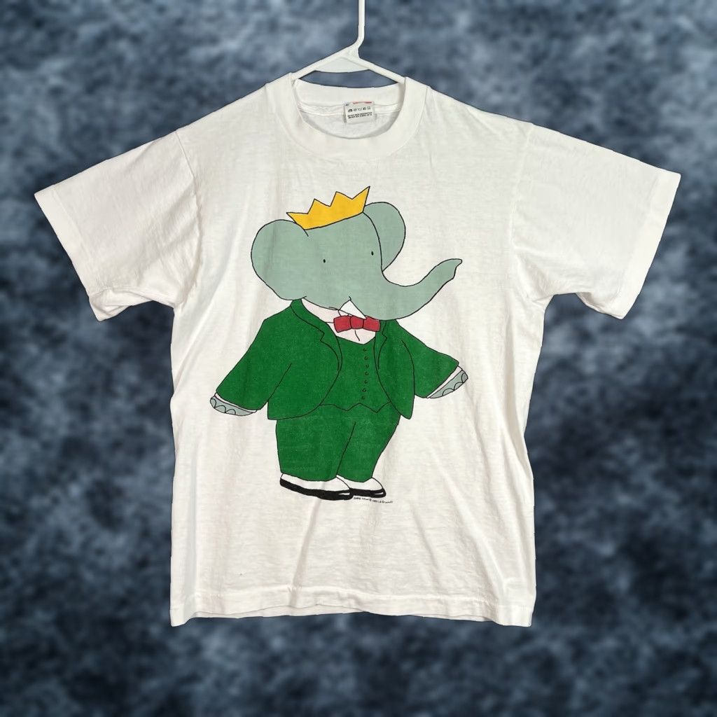 VINTAGE 90s Babar HBO Graphic Tee Shirt Adult Medium White Fruit