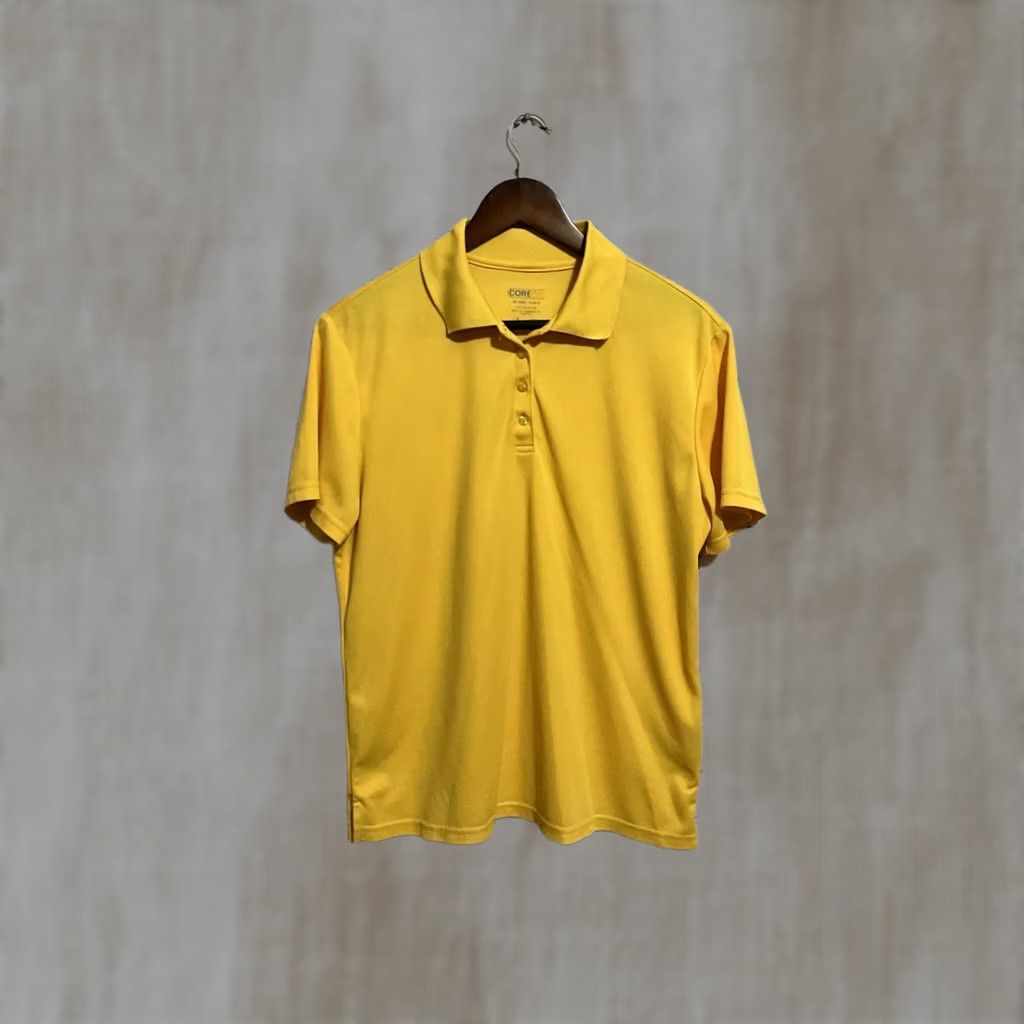 Vintage Core 365 Polo Shirt Women L Yellow Short Sleeve Button Collared 100% Cotton Solid Regular Vintage No Size L / US 10 / IT 46 - 1 Thumbnail