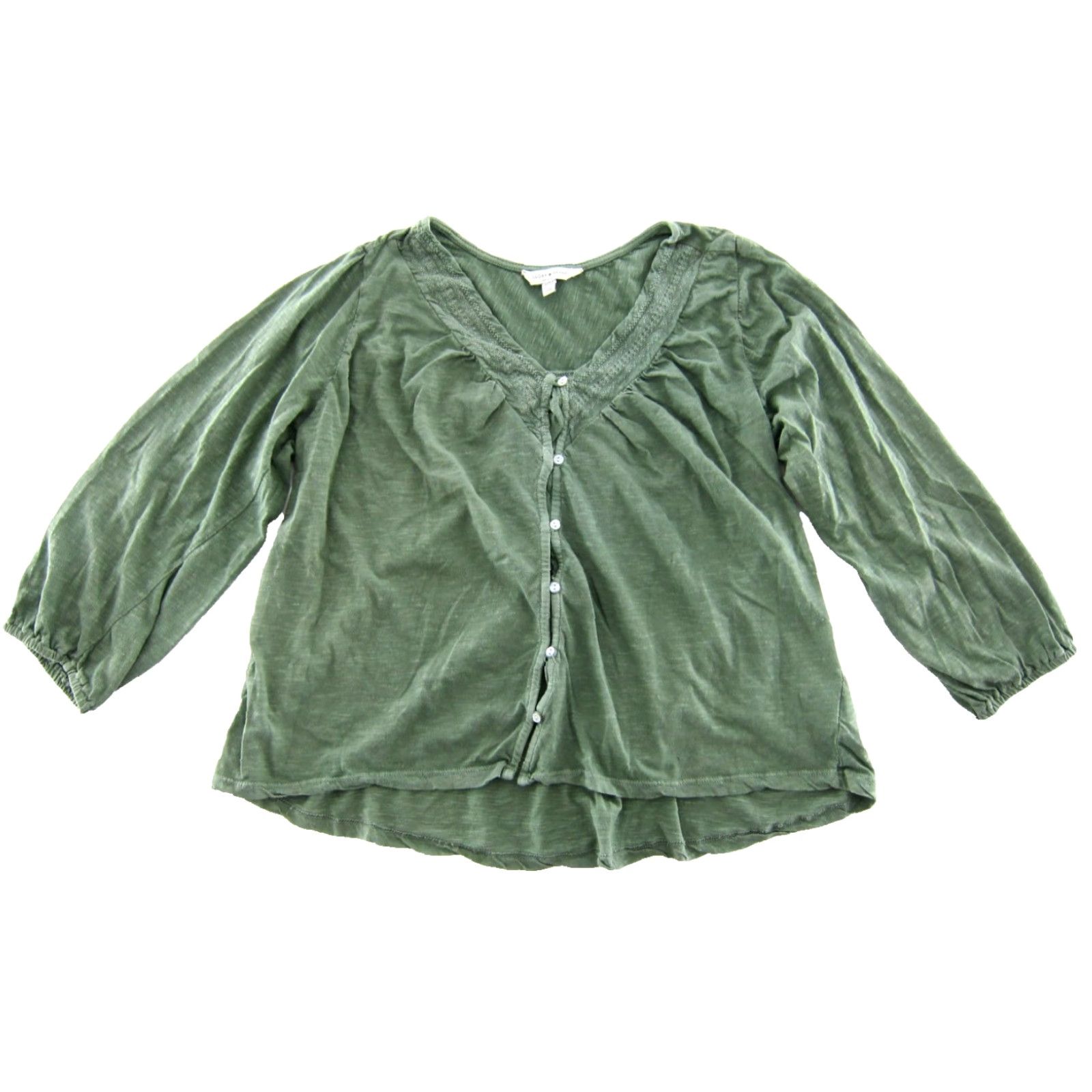 Lucky Brand Lucky Brand Blouse Shirt Womens M Green 100% Cotton Jersey Long Sleeve V-Neck Button Down Tunic Casual/Business/Formal .. Size M / US 6-8 / IT 42-44 - 2 Thumbnail