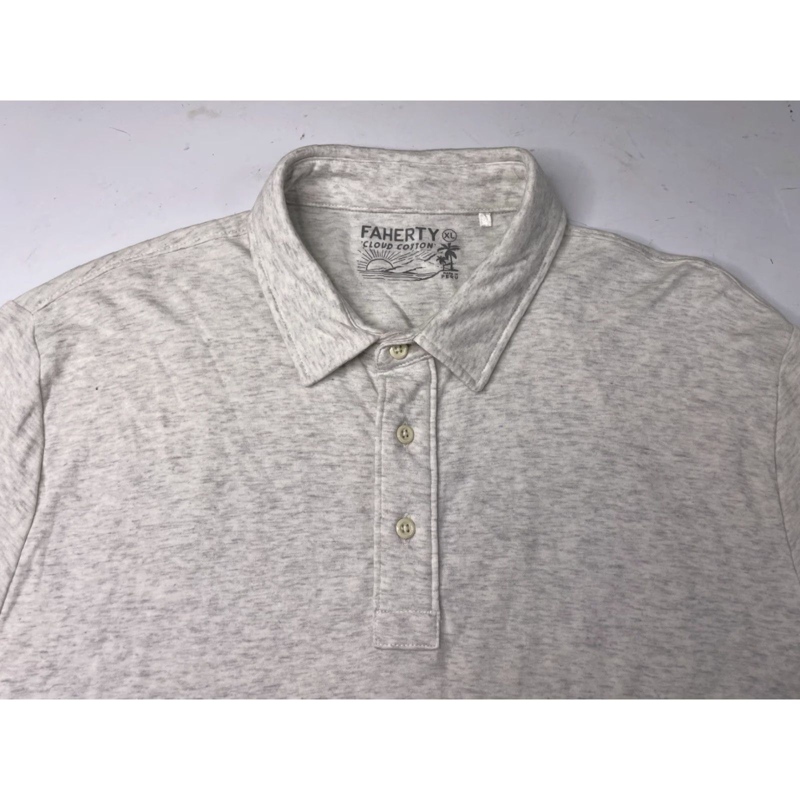 Faherty Faherty Polo Shirt Men's XL Gray Cotton Short Sleeve Collared Solid Casual Cloud Blend? Size US XL / EU 56 / 4 - 2 Thumbnail