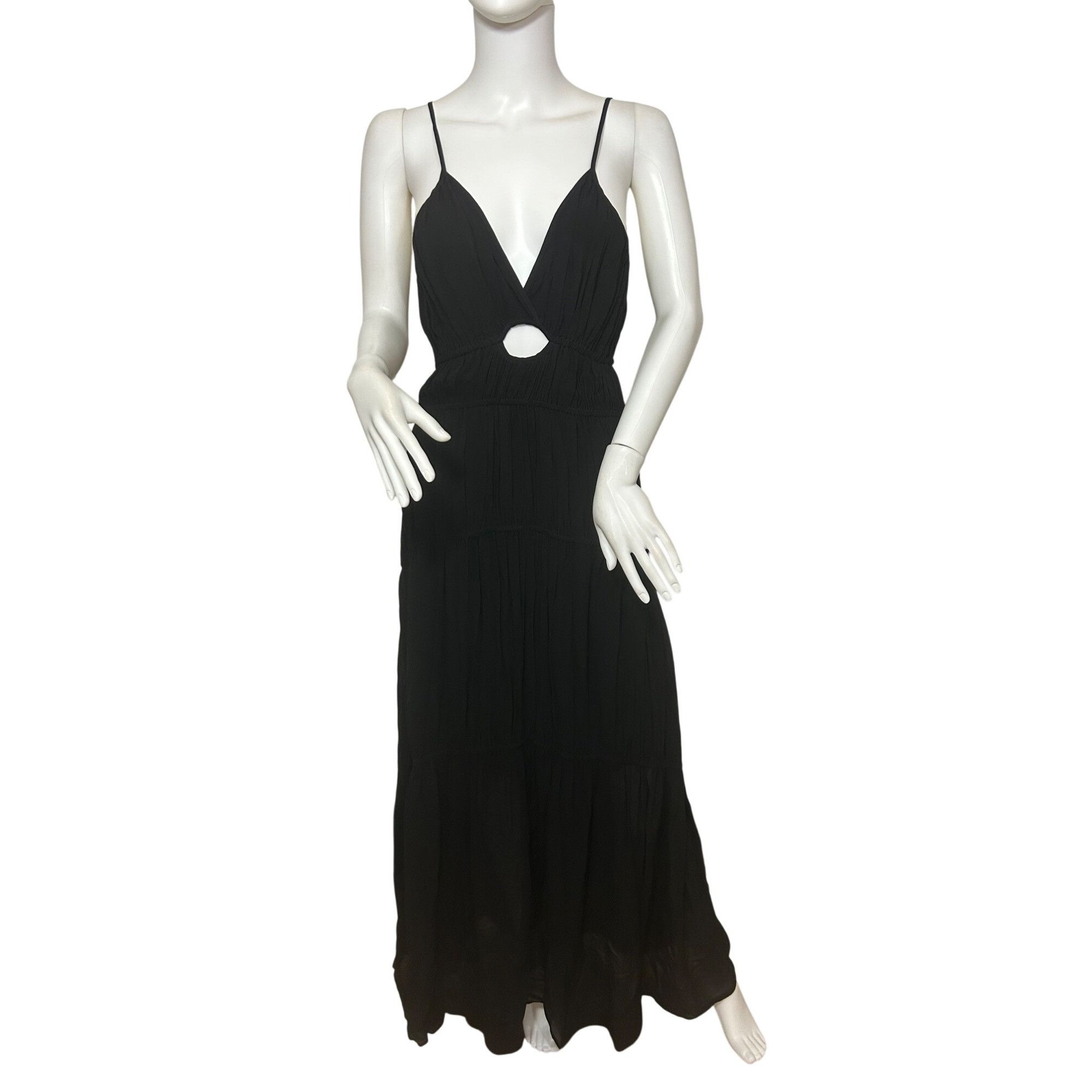 Young Fabulous & Broke YFB Dress M Black Maxi Tiered Ruched Straps Party Cocktail V Size M / US 6-8 / IT 42-44 - 1 Thumbnail
