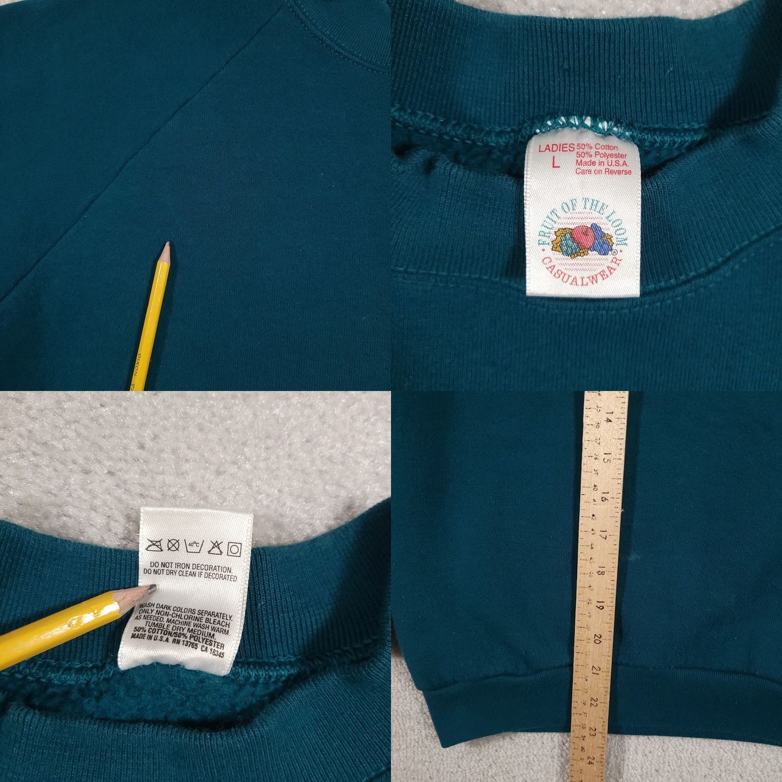 Fruit Of The Loom VINTAGE Fruit of the Loom Sweatshirt Womens Large Crewneck Pullover Made USA 90s Green Crew Neck Raglan Long Sleeve Size L / US 10 / IT 46 - 8 Thumbnail