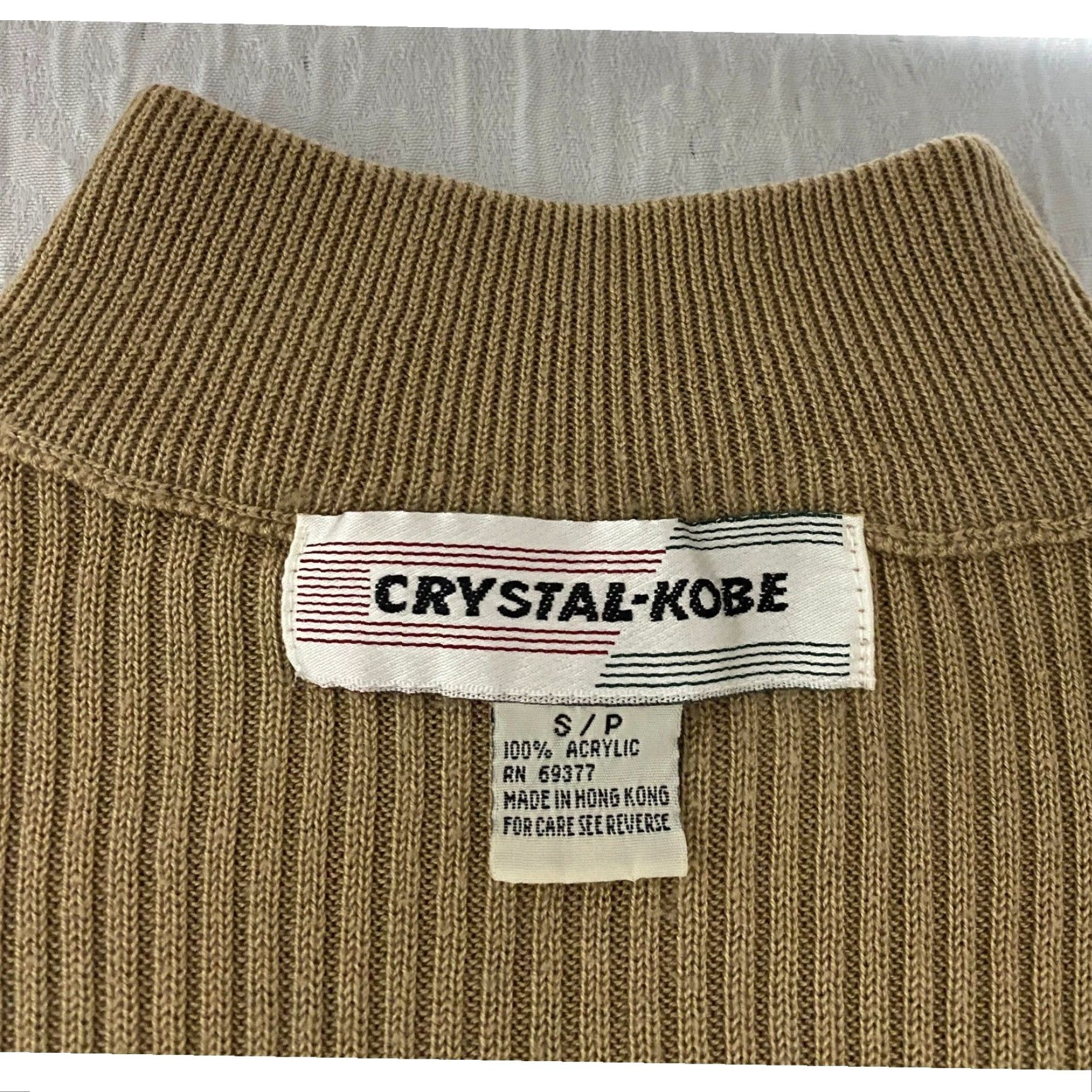 Vintage VINTAGE Crystal Kobe Ribbed Knit Top Short Sleeve Mock Neck Acrylic Tan Small Women’s Shirt Size S / US 4 / IT 40 - 3 Thumbnail