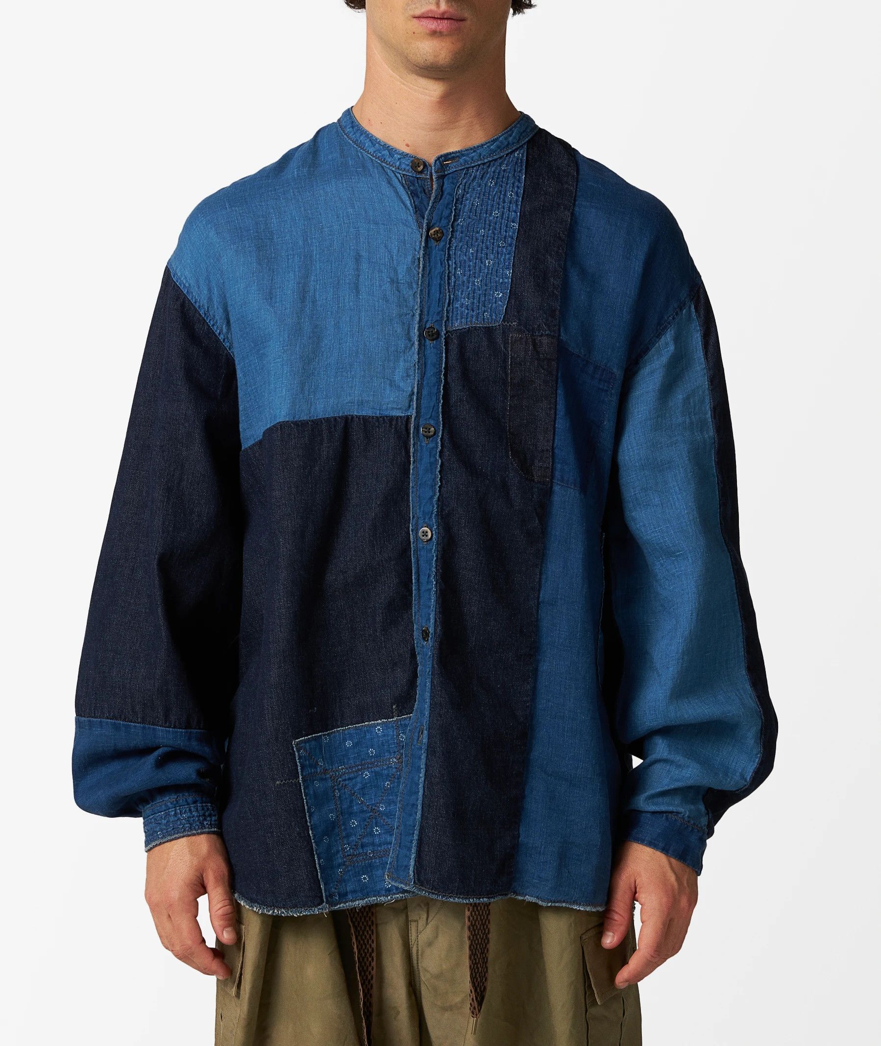 Kapital KAPITAL Patchwork Band Collar Katmandu Shirt Blue Size 2 Size US M / EU 48-50 / 2 - 5 Thumbnail