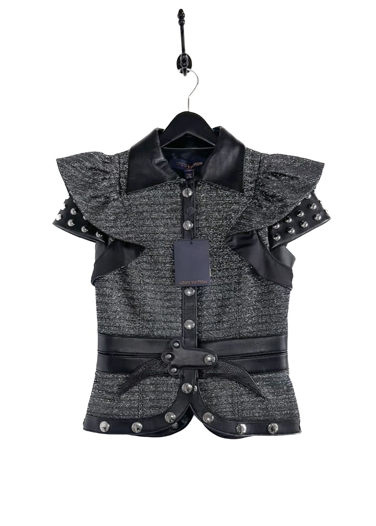 Louis Vuitton Louis Vuitton Runway 2018 Black Leather Tweed Vest Jacket Size S / US 4 / IT 40 - 1 Thumbnail