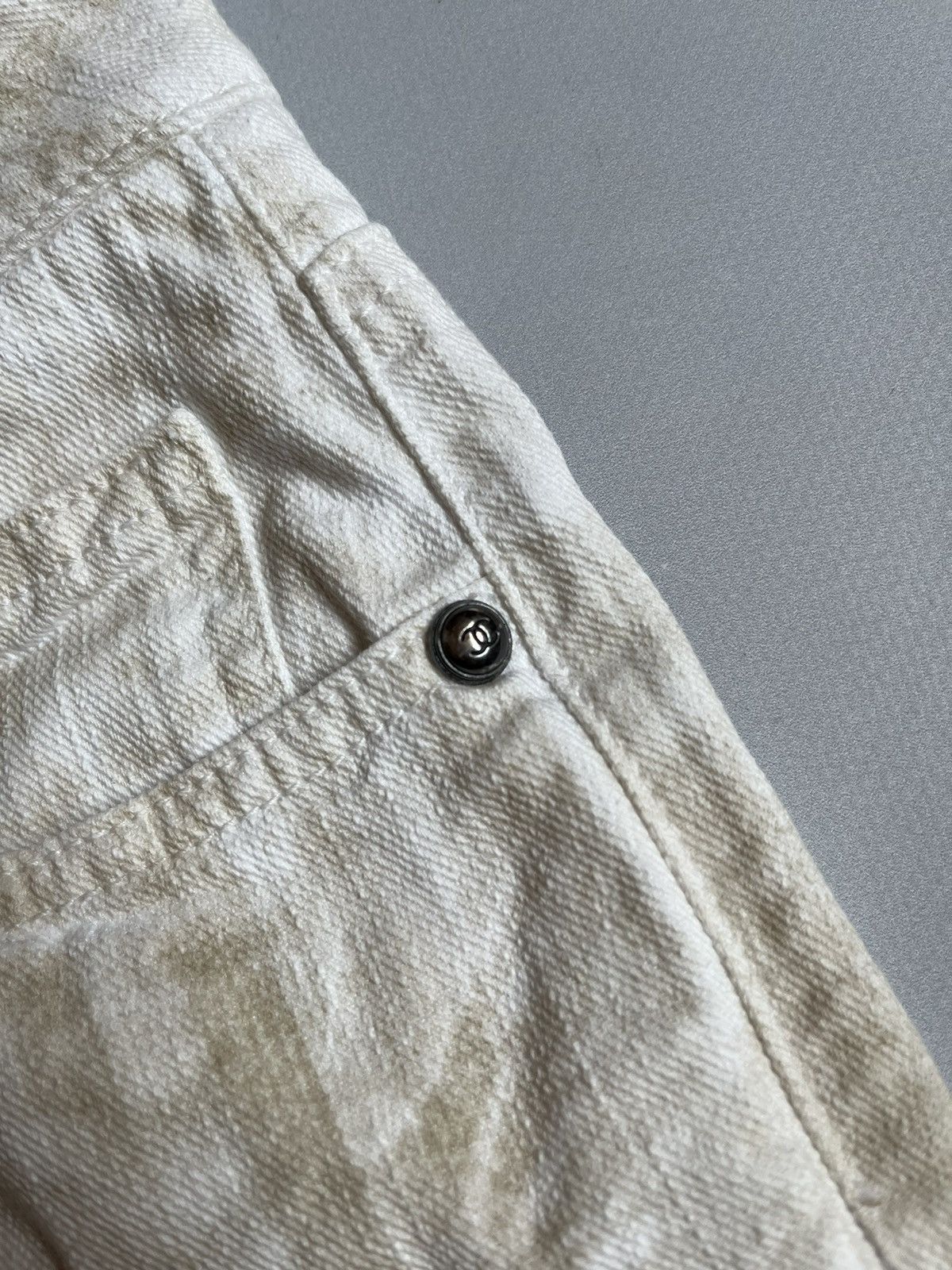Chanel CHANEL Women Beige Botanical Floral Stripe Denim Pants Size 26" / US 2 / IT 38 - 10 Thumbnail