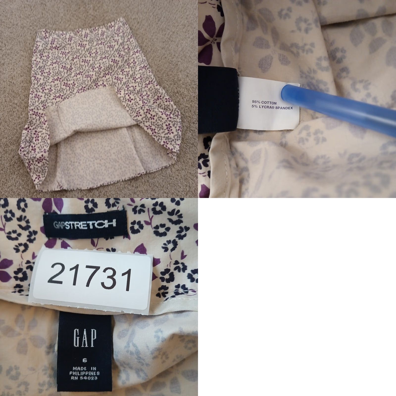 Gap Gap Skirt Women Regular Size 6 Purple Floral Trumpet Knee Length Cotton Blend Stretch Zip = 6? Size 28" / US 6 / IT 42 - 8 Thumbnail