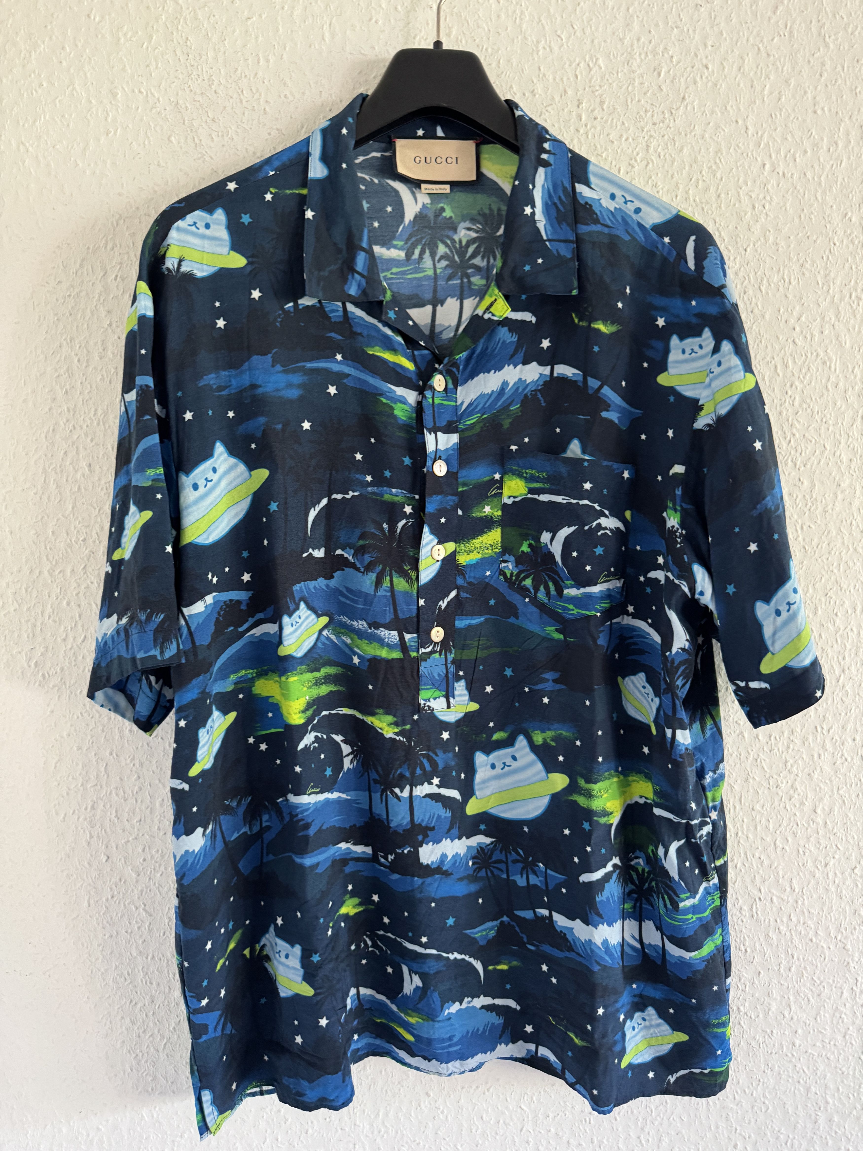 Gucci UFO Cat Print Bowling Shirt Size US L / EU 52-54 / 3 - 3 Thumbnail