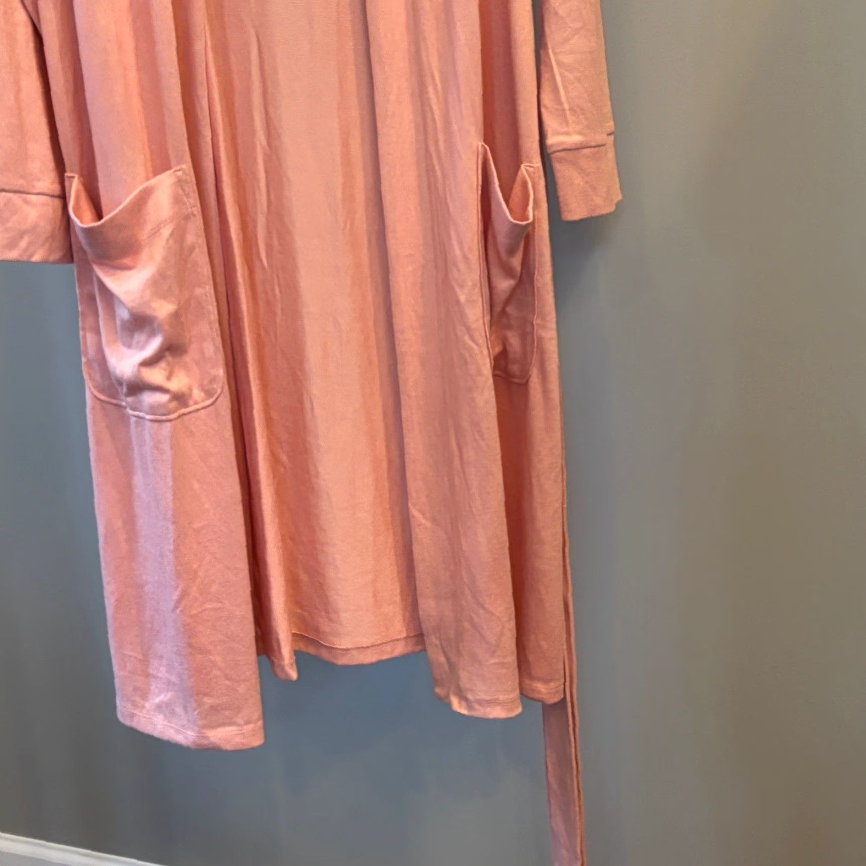 Lands' End Lands' End Cardigan Duster Knit Open Front Long Sleeve Pink Coral - Belted Pockets - Women - Large Size L / US 10 / IT 46 - 3 Thumbnail