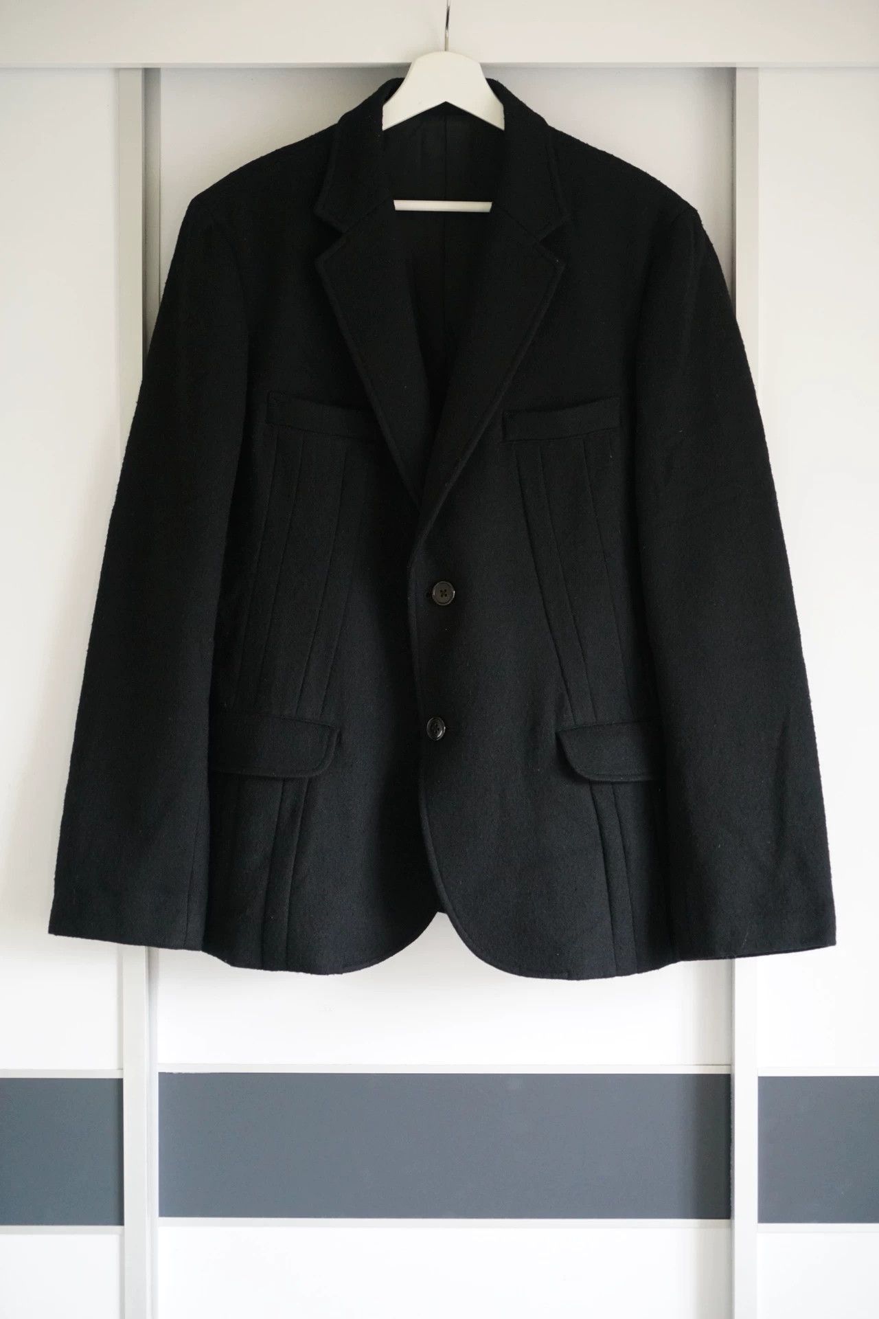 Yohji Yamamoto Black Single-Breasted Blazer with Patch Pockets Size US L / EU 52-54 / 3 - 1 Thumbnail