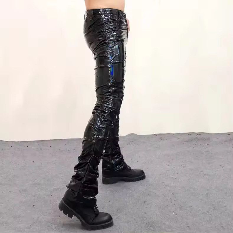 Leather Cool Black Holographic Shiny Reflective Stretchy pu Leather Size US 35 - 3 Thumbnail