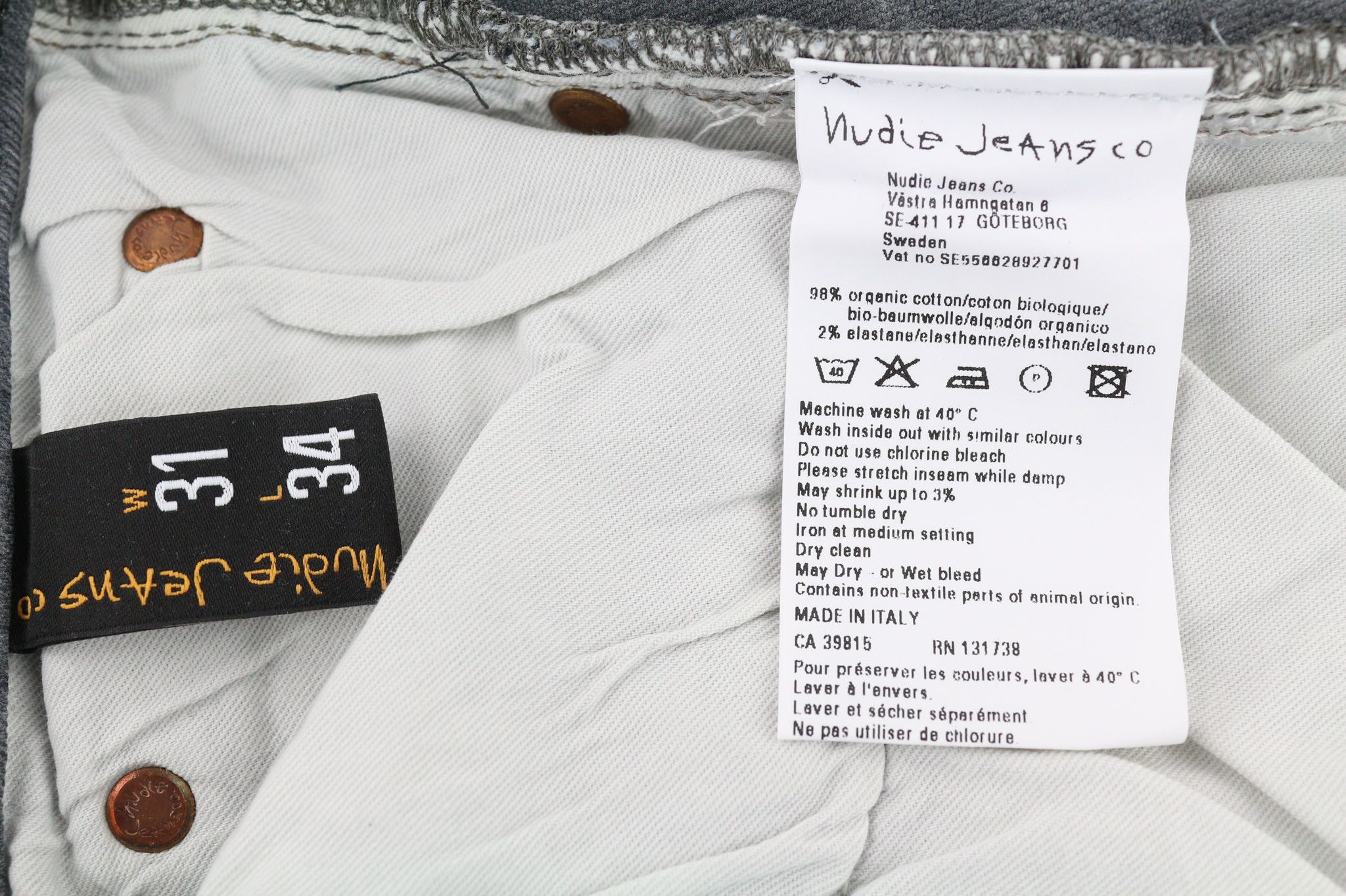 Nudie Jeans TIGHT LONG JOHN W31/L34 Organic Charcoal Logo Fit 80683 Size US 31 - 6 Thumbnail